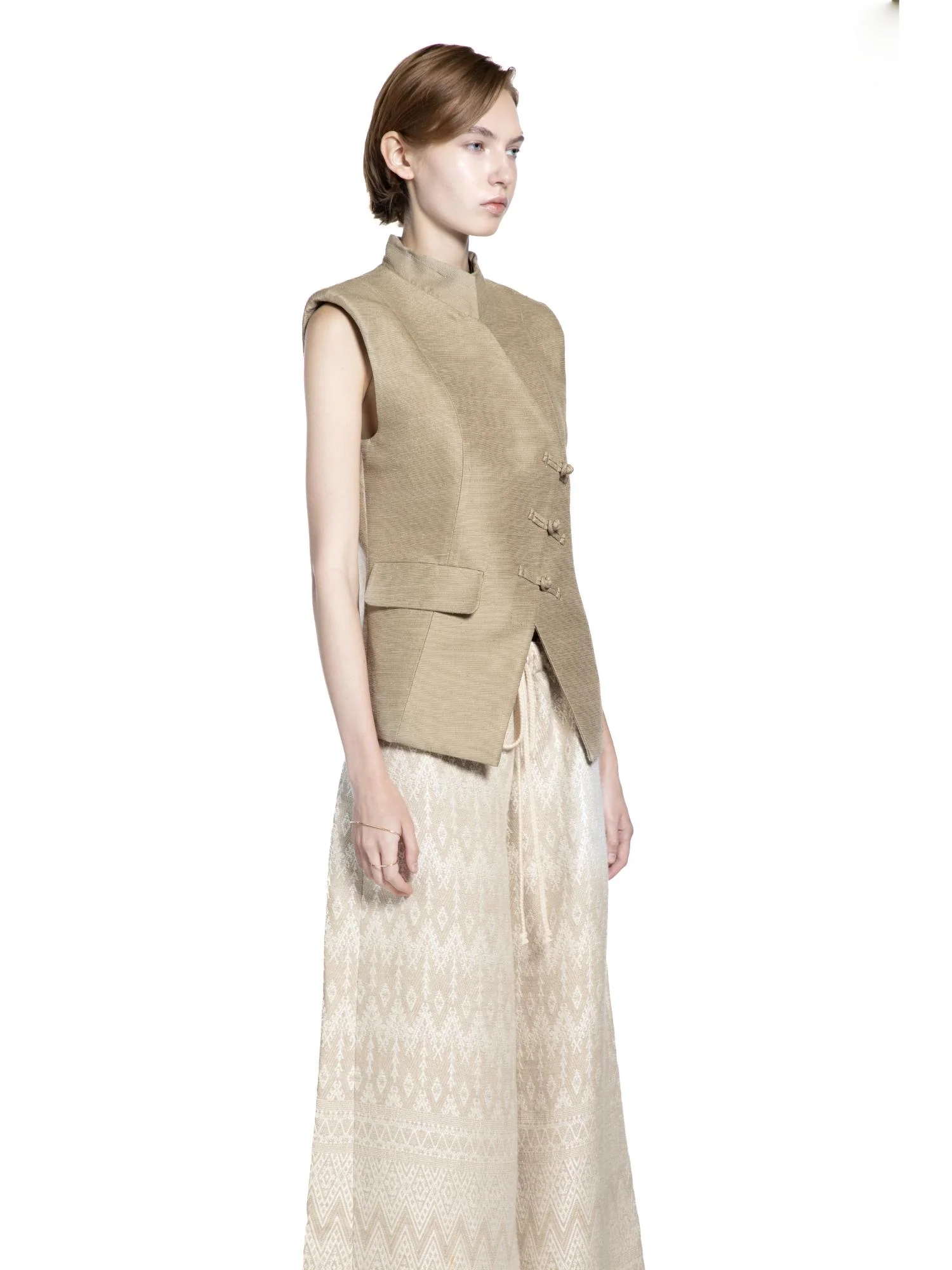Asymmetrical Mandarin Collar Vest - Image 4