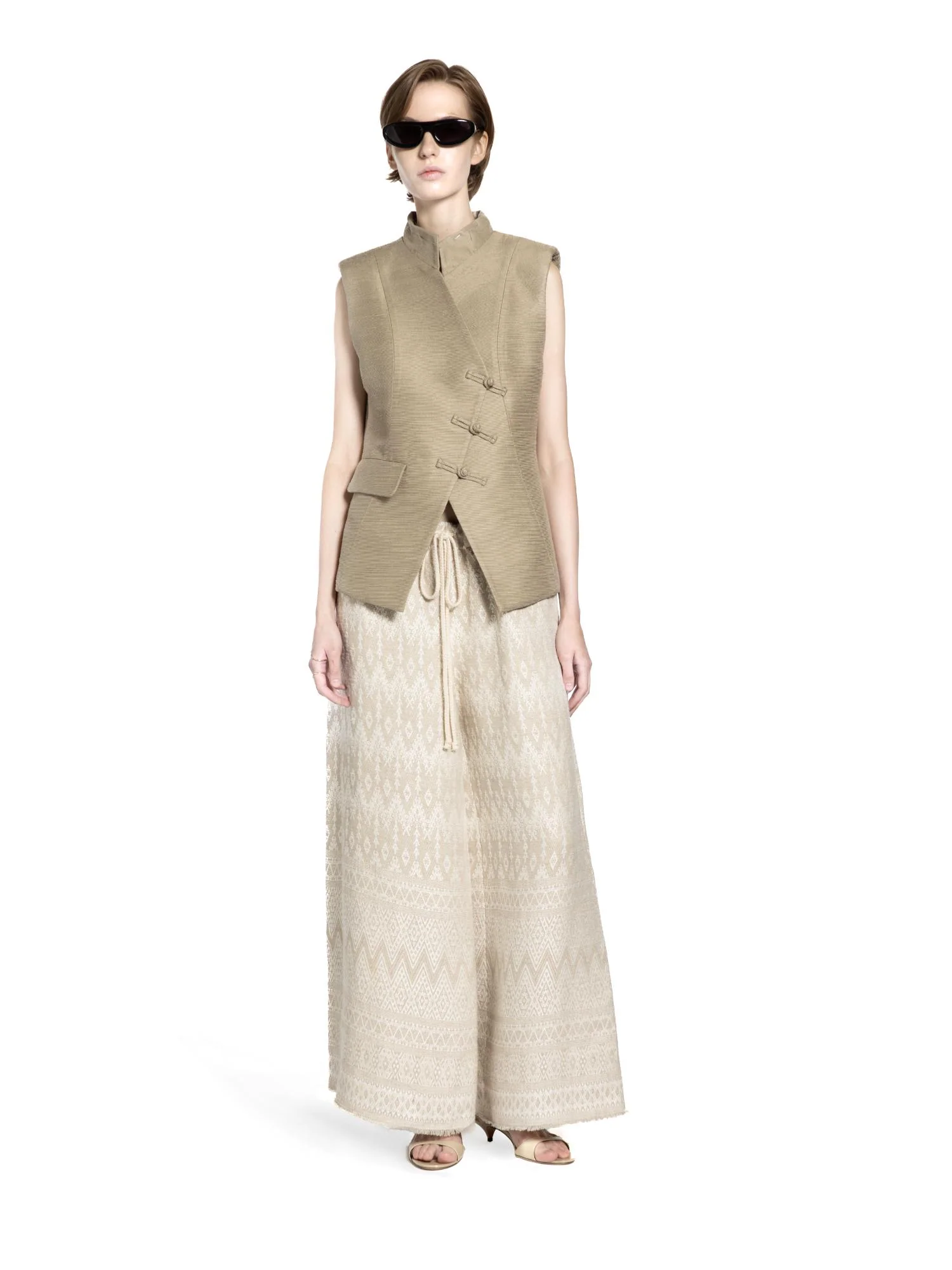 Asymmetrical Mandarin Collar Vest - Image 6