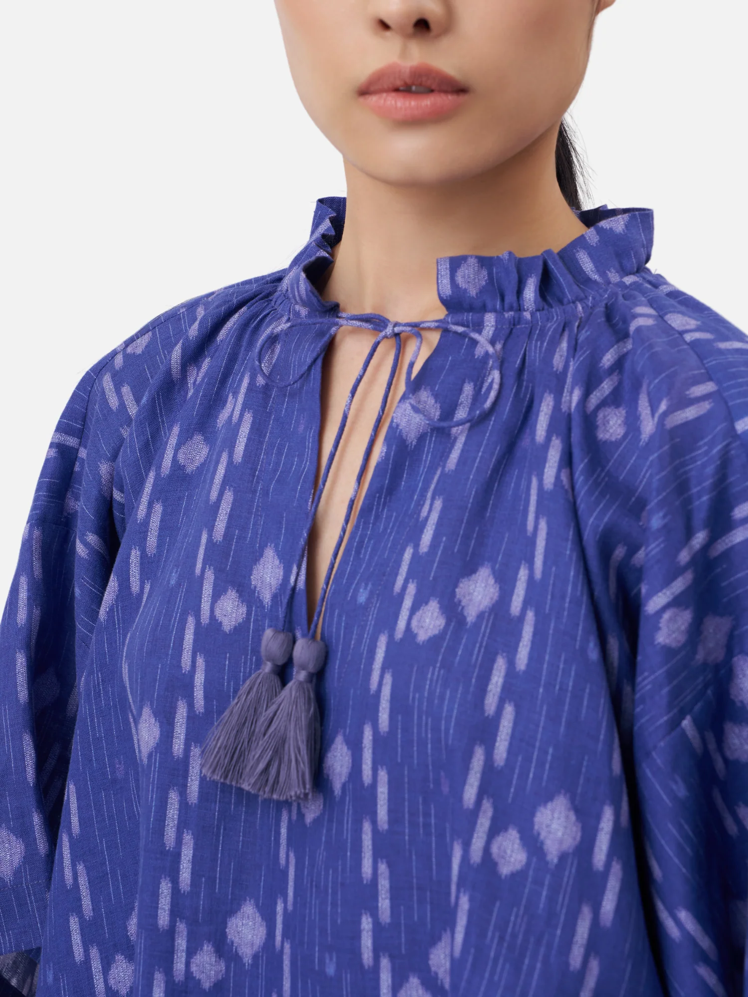 Gather Neck Linen Boxy Shirt - Image 3