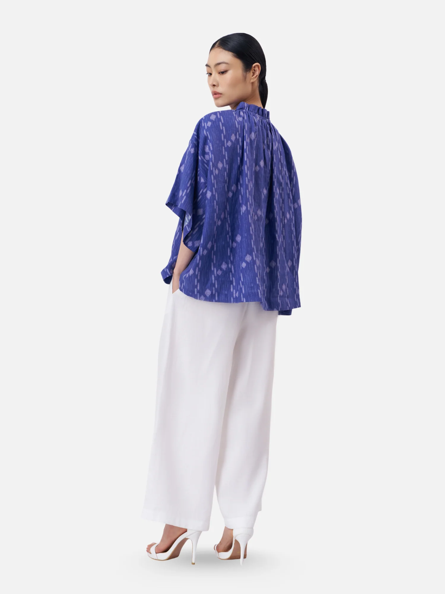 Gather Neck Linen Boxy Shirt - Image 4