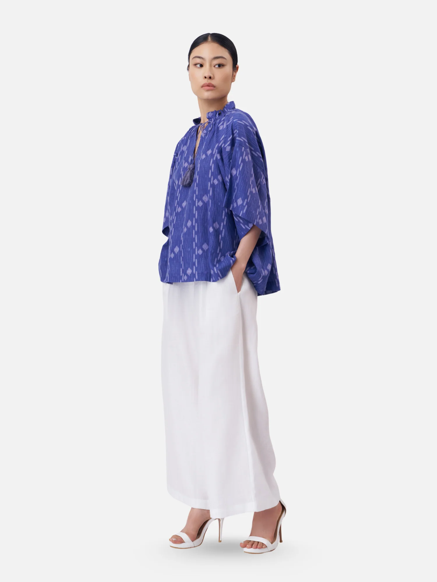 Gather Neck Linen Boxy Shirt - Image 5