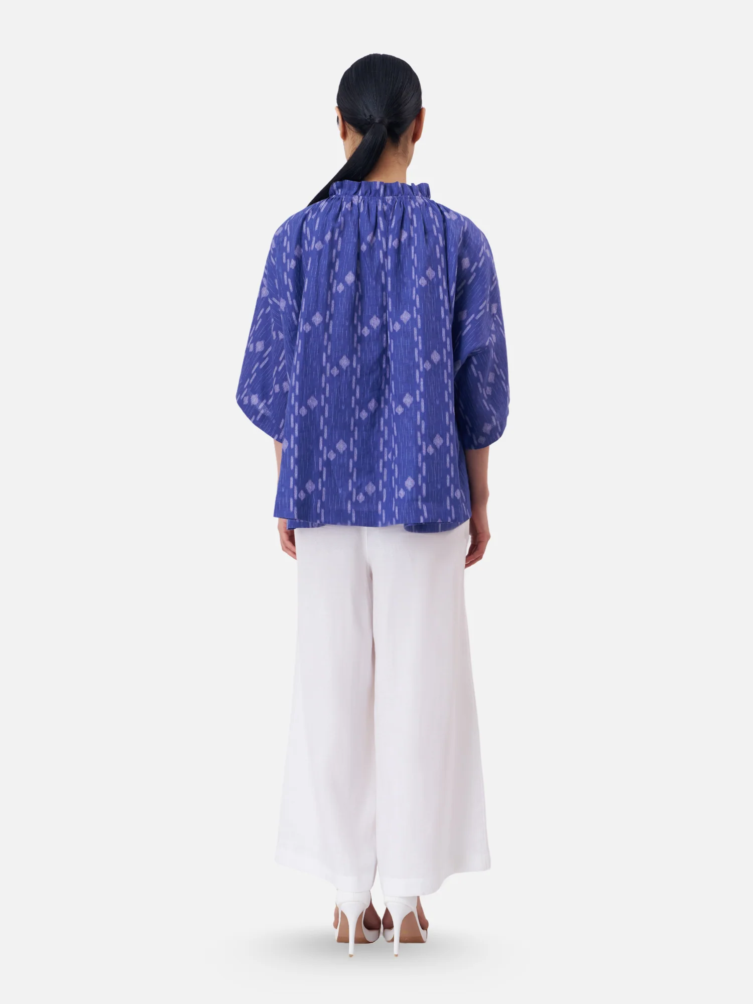Gather Neck Linen Boxy Shirt - Image 6