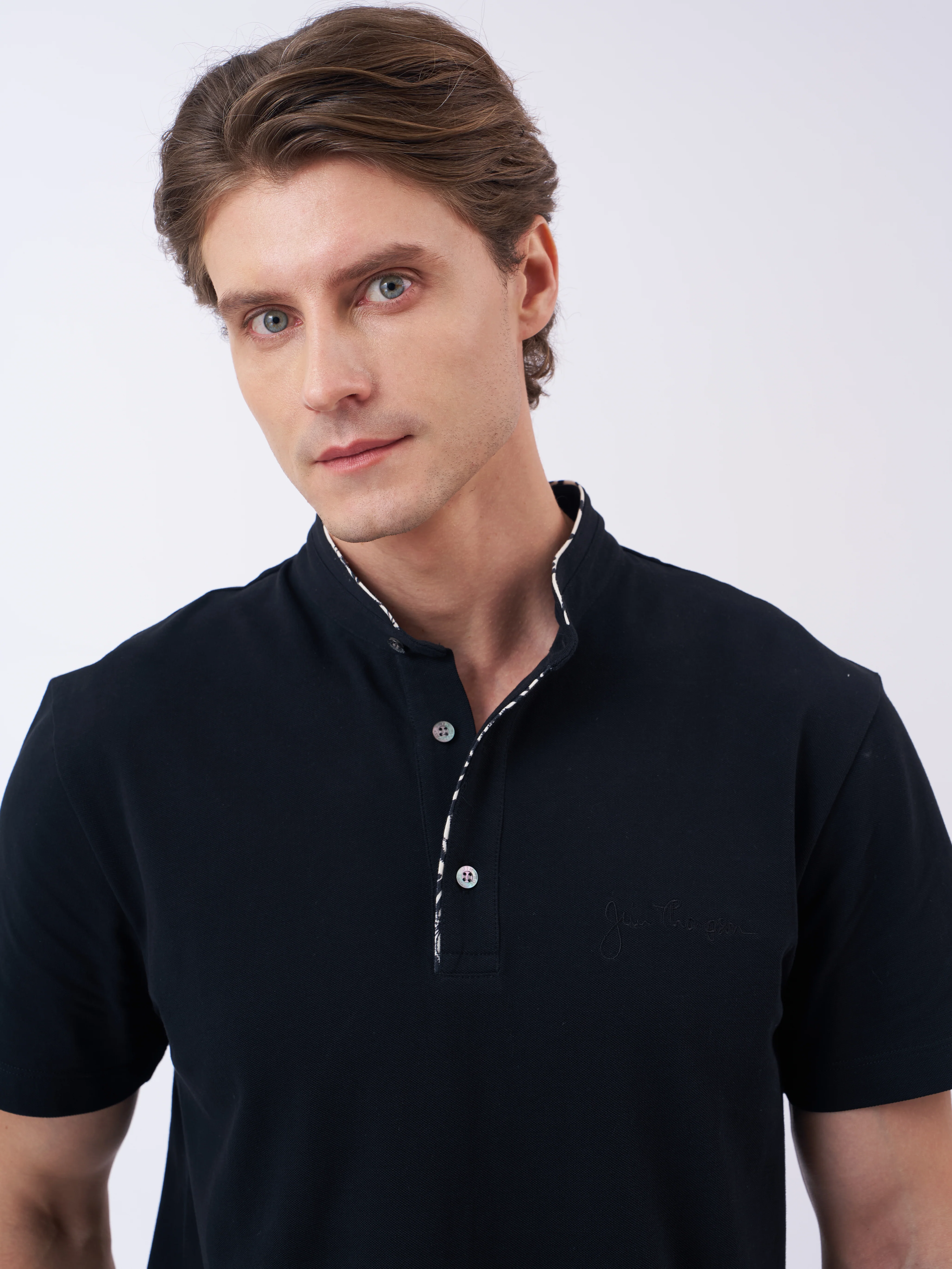 Coconut Ikat Polo Shirt with Mandarin Collar - Image 3