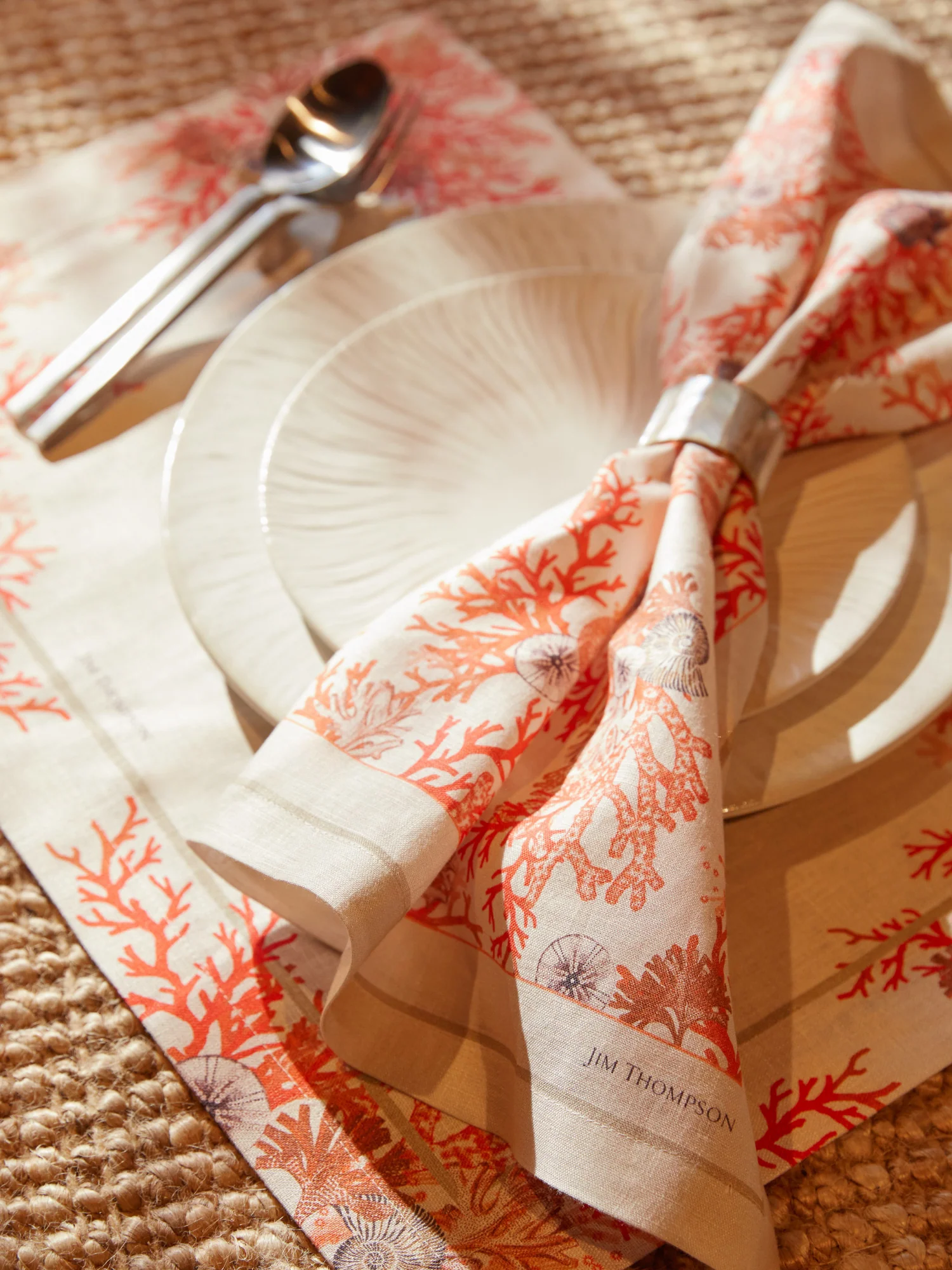 Coral Bouquet Linen Tea Towel - Image 3