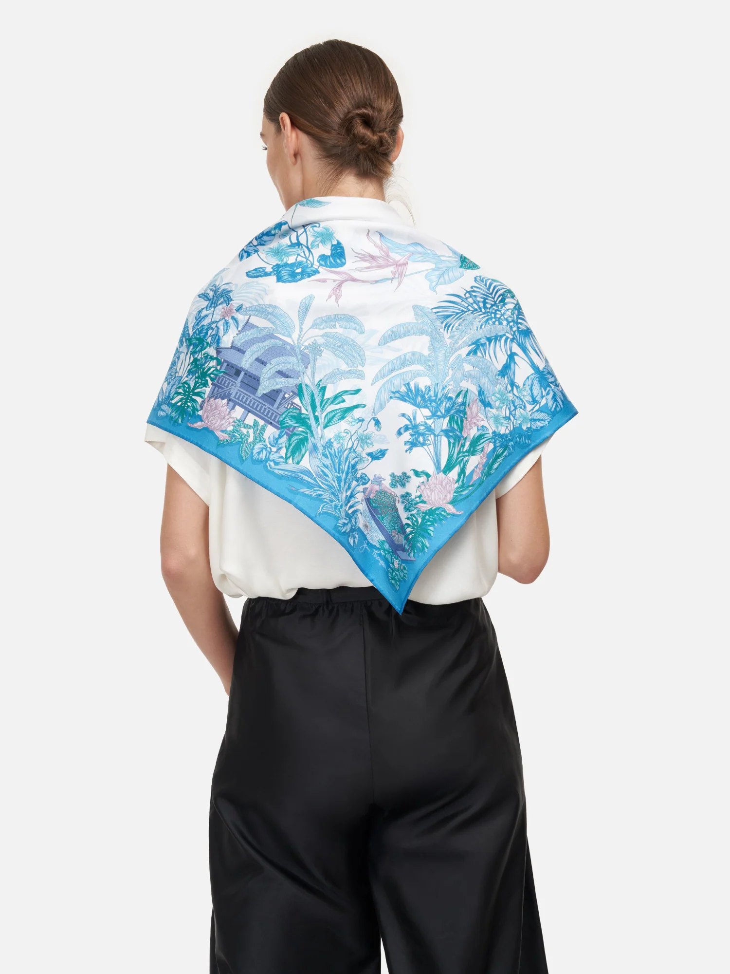Damnoensaduak Floating Market Silk Twill Scarf - Image 3