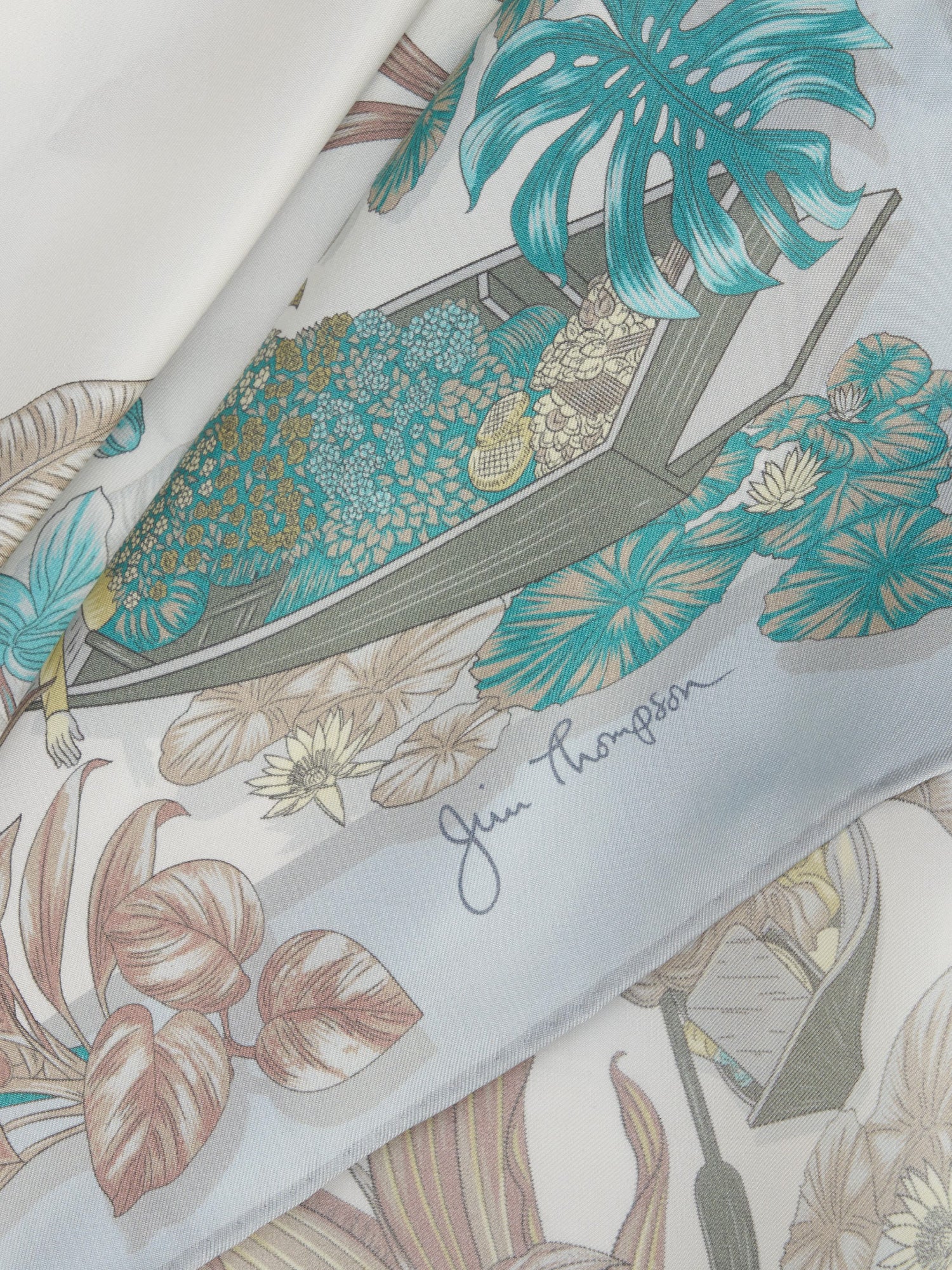 Damnoensaduak Floating Market Silk Twill Scarf - Image 2