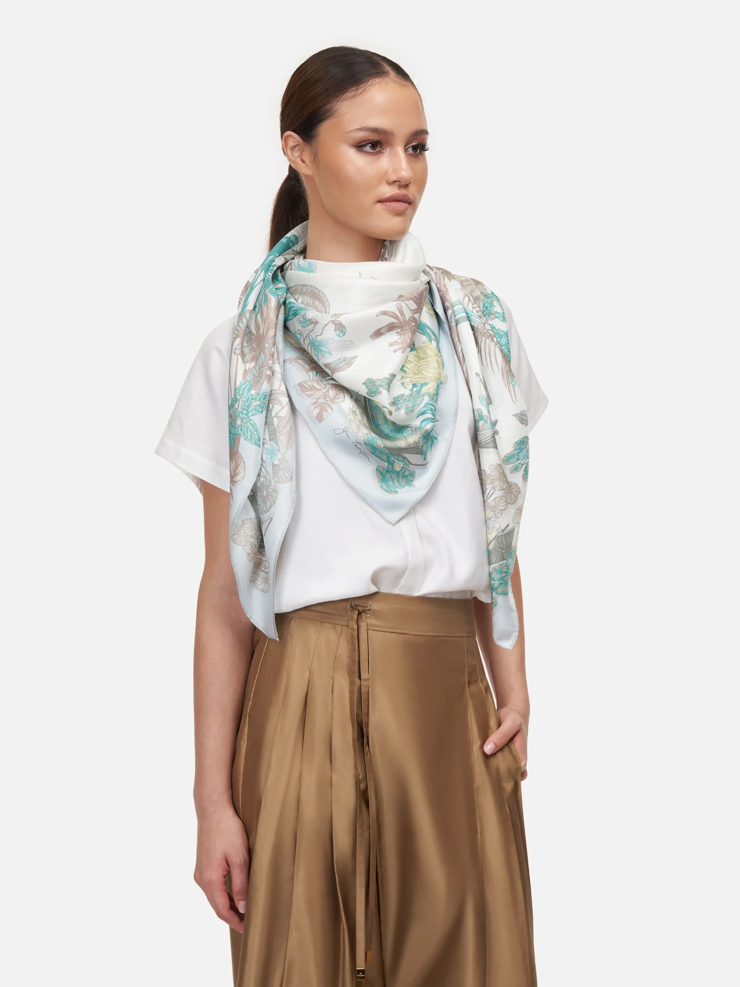 Damnoensaduak Floating Market Silk Twill Scarf - Image 3