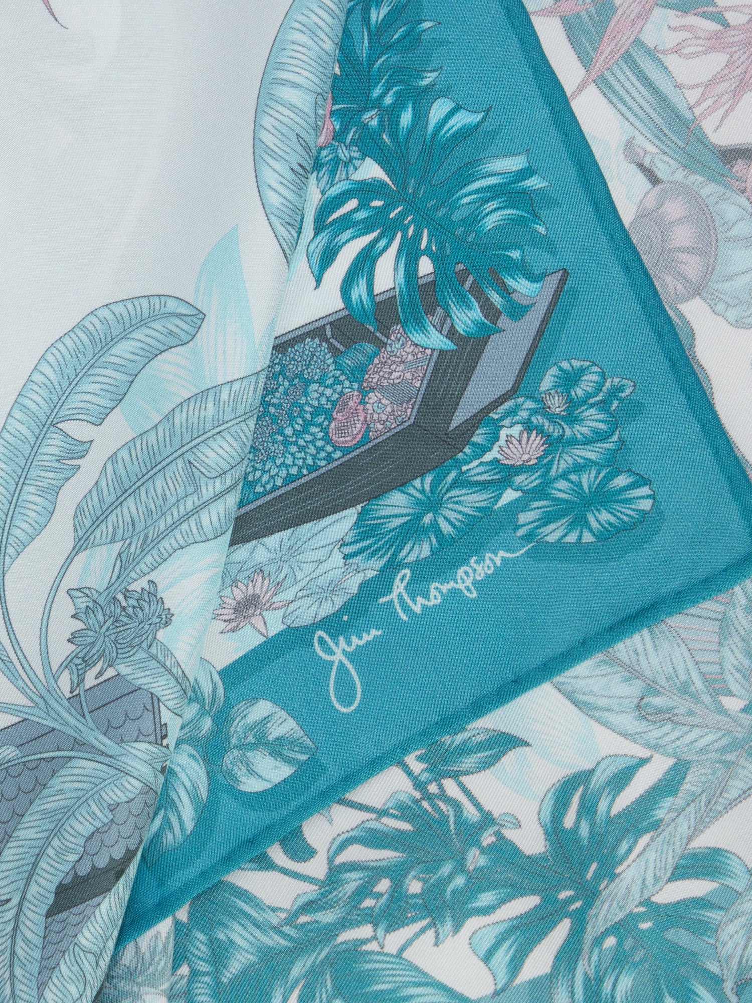 Damnoensaduak Floating Market Silk Twill Scarf - Image 2