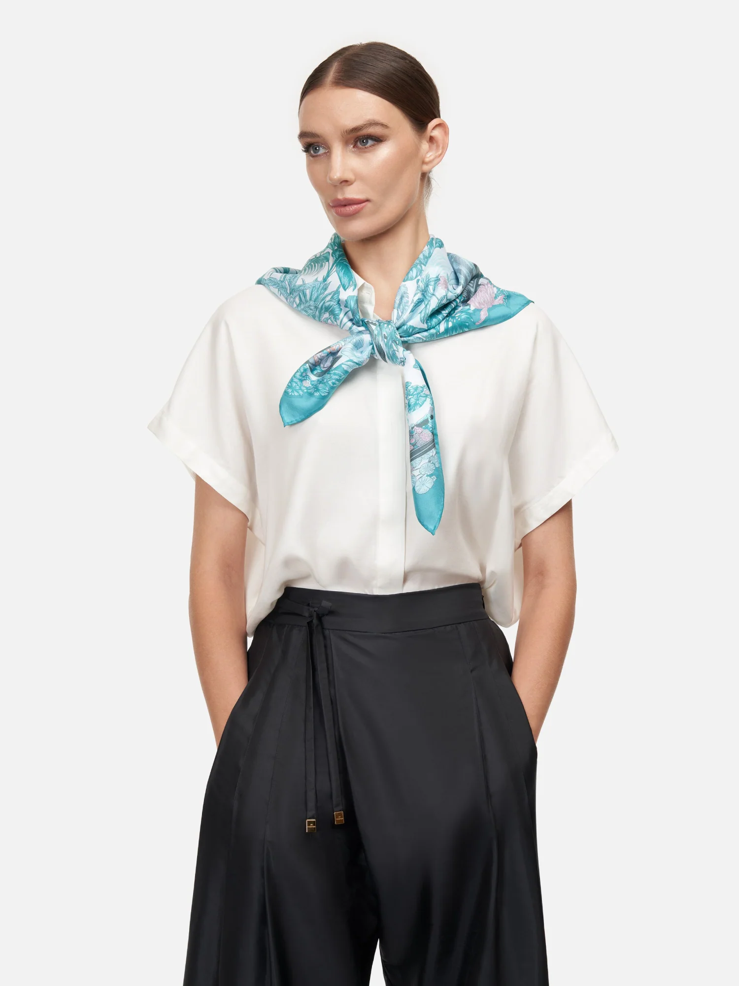 Damnoensaduak Floating Market Silk Twill Scarf - Image 3