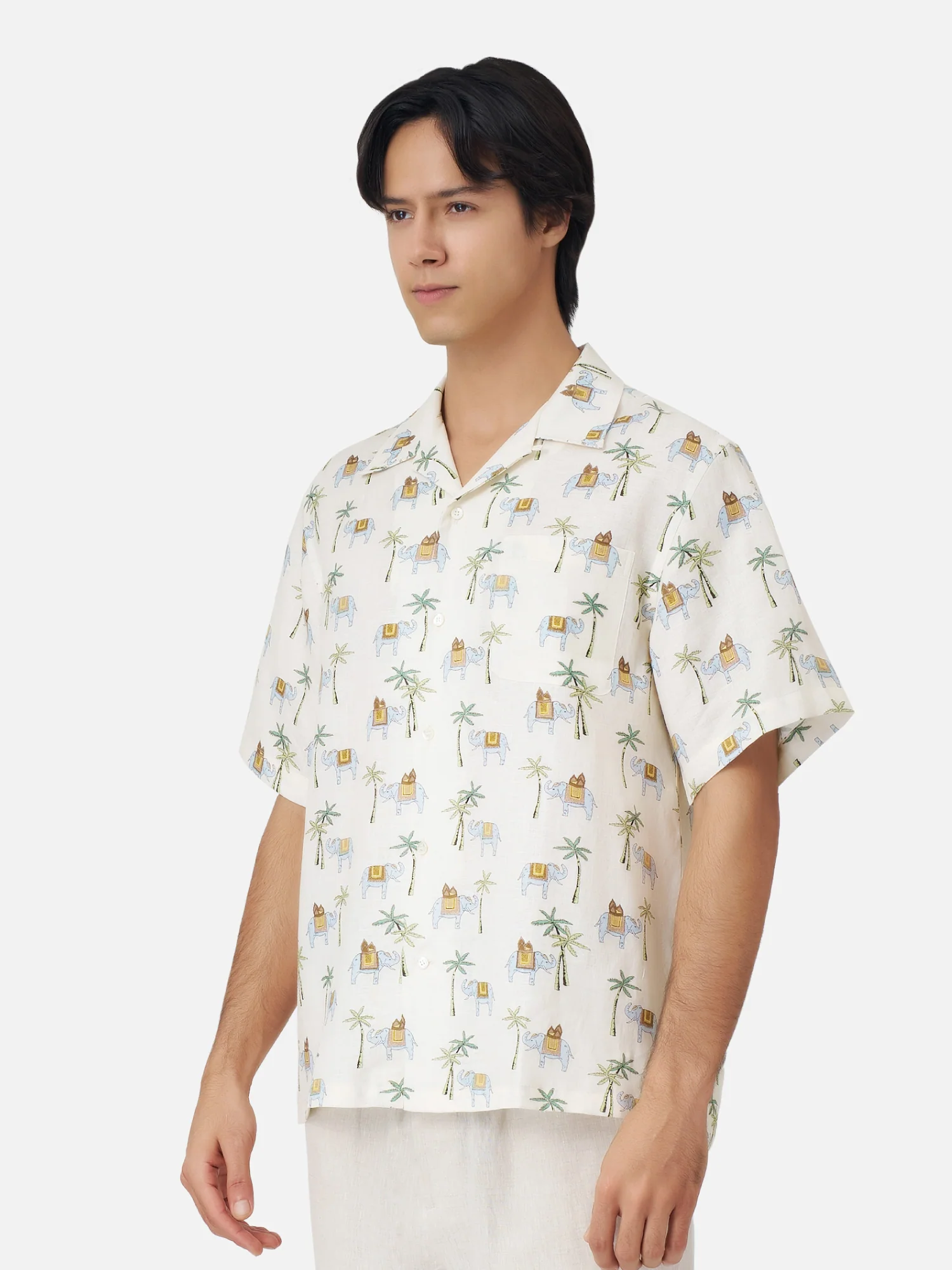 Elephant and Palm Linen Hawaiian Shirt - Image 3
