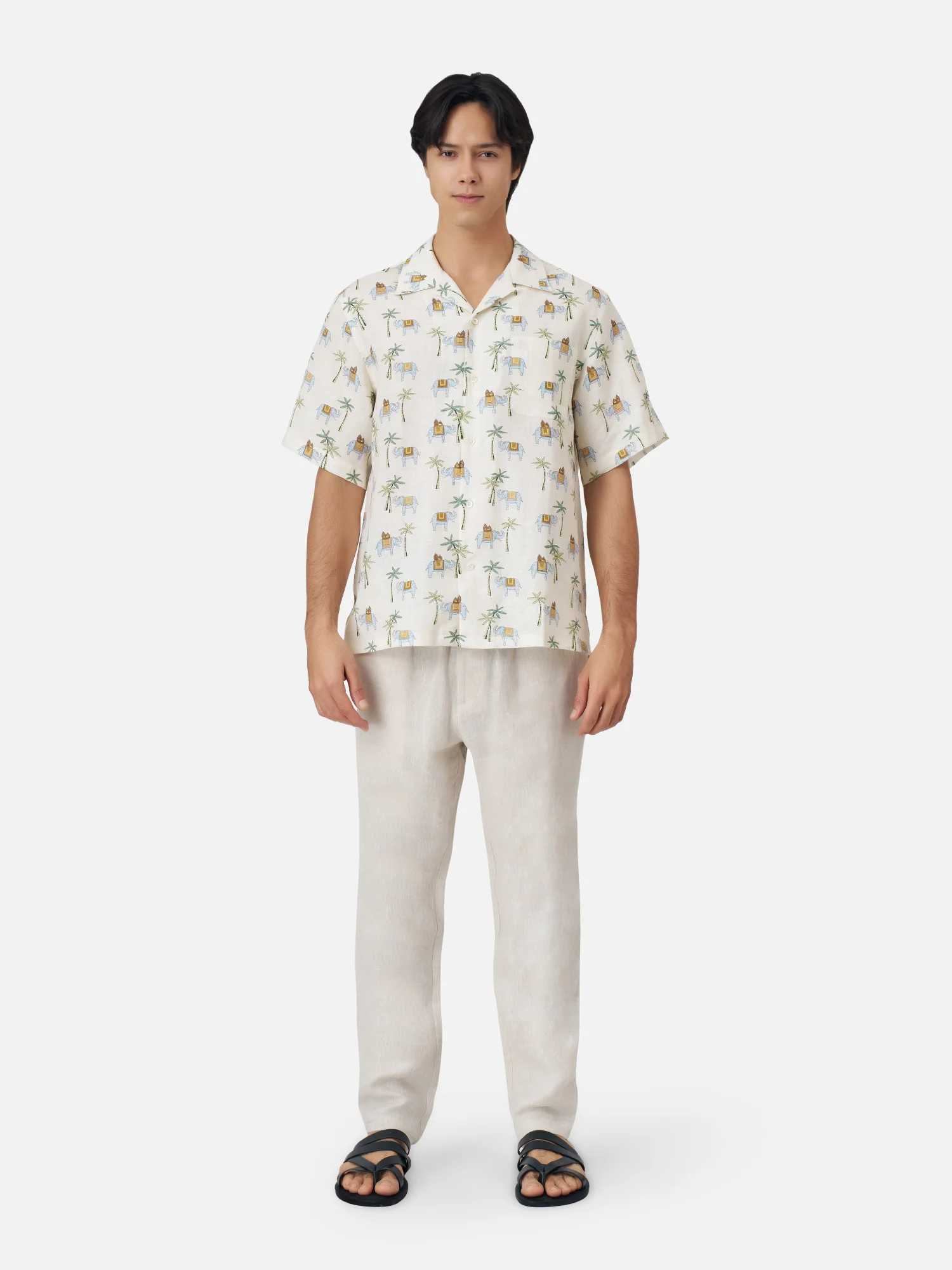 Elephant and Palm Linen Hawaiian Shirt - Image 4