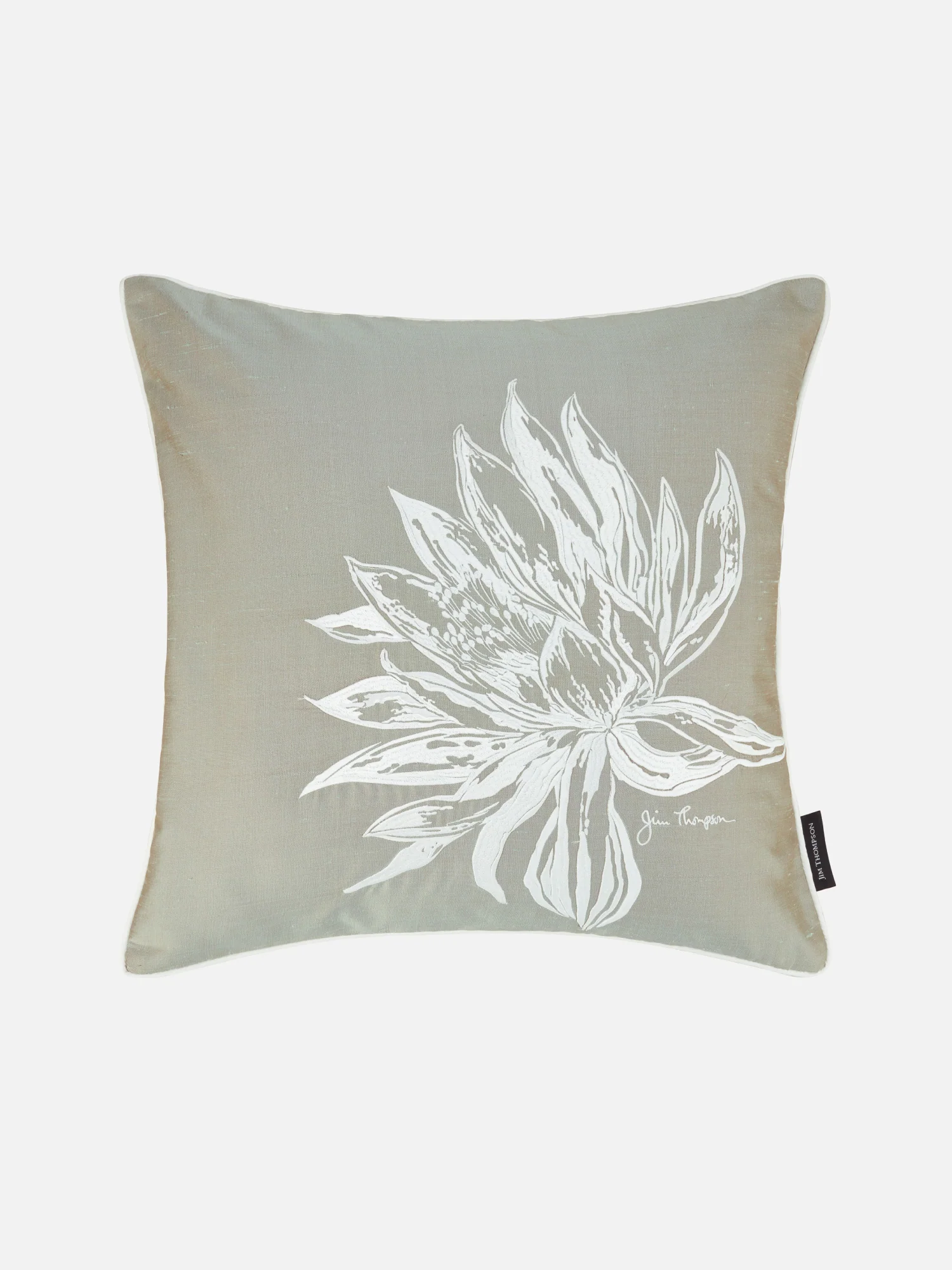 Embroidered Lotus Silk Cushion Cover 18" - Image 3