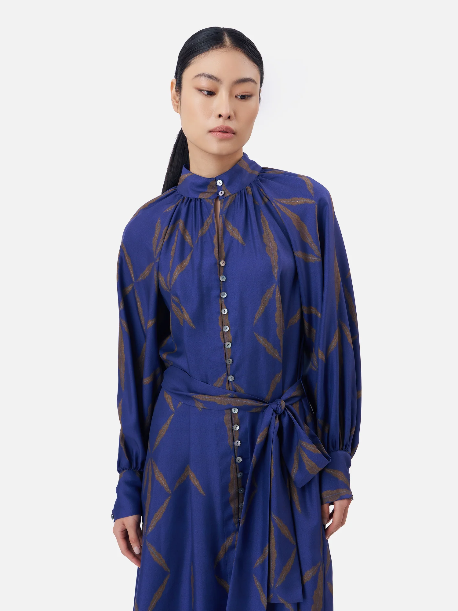 High Collar Silk Maxi Dress - Image 3
