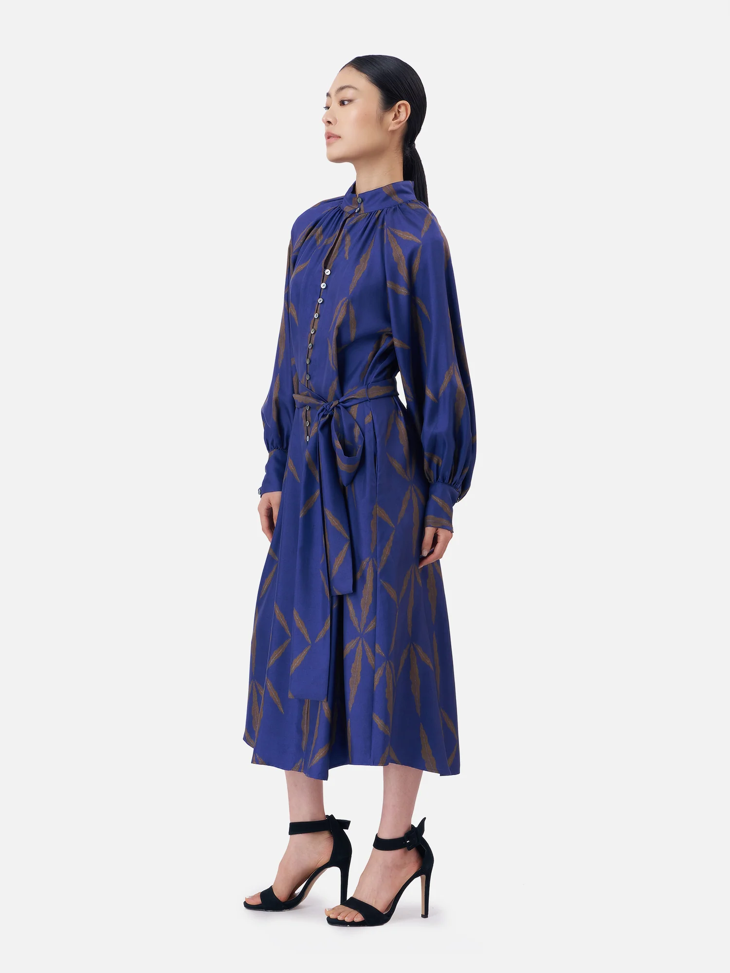 High Collar Silk Maxi Dress - Image 4