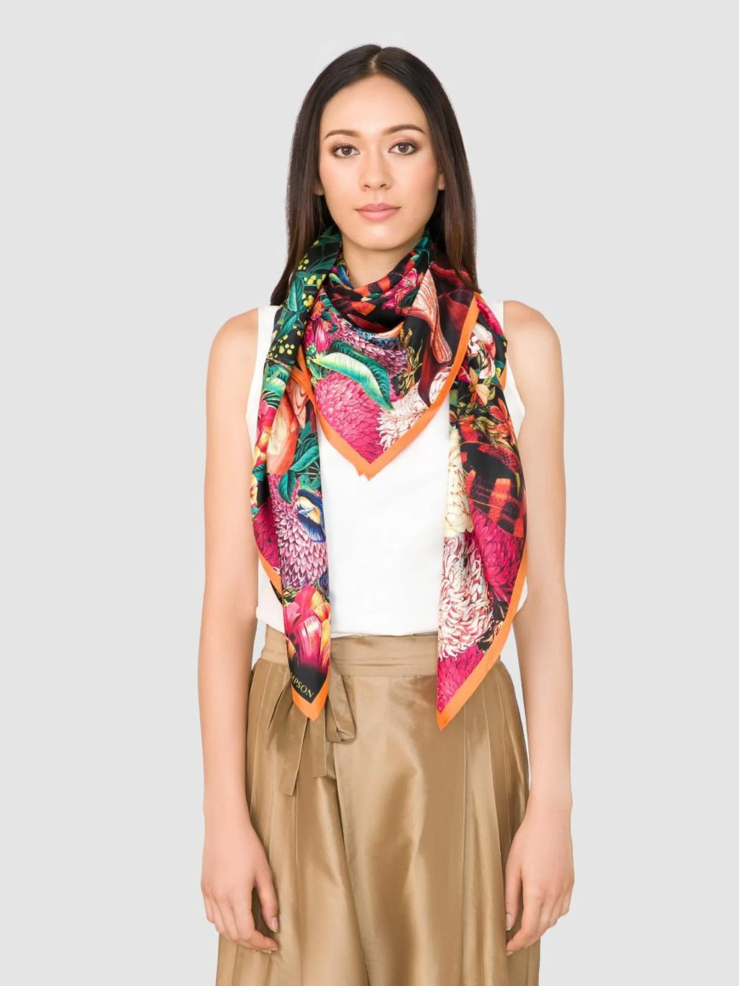 Floral Cockatoo Silk Twill Shawl - Image 3