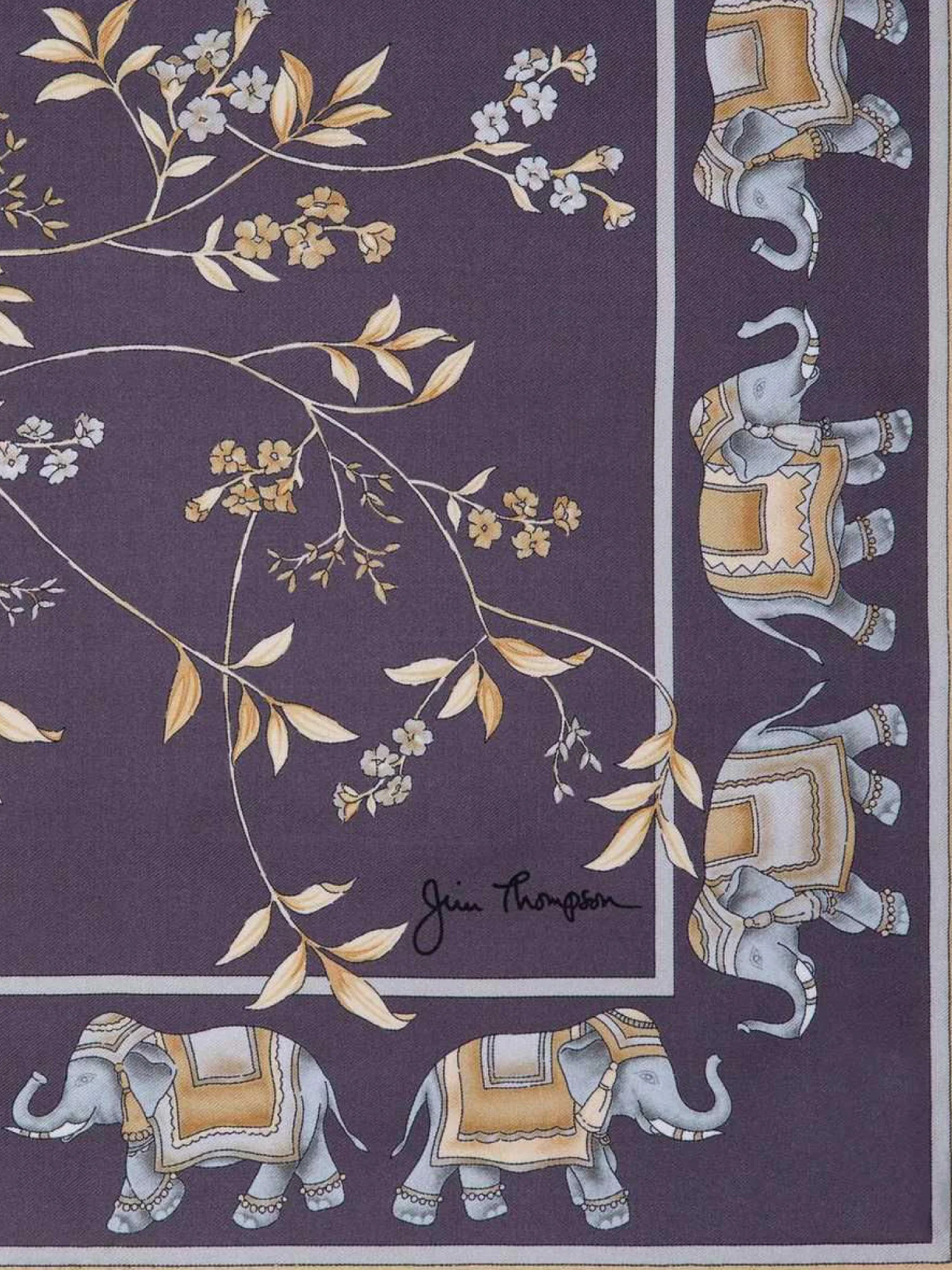 Floral With Elephant Border Silk Twill Printed Scarf - Image 2