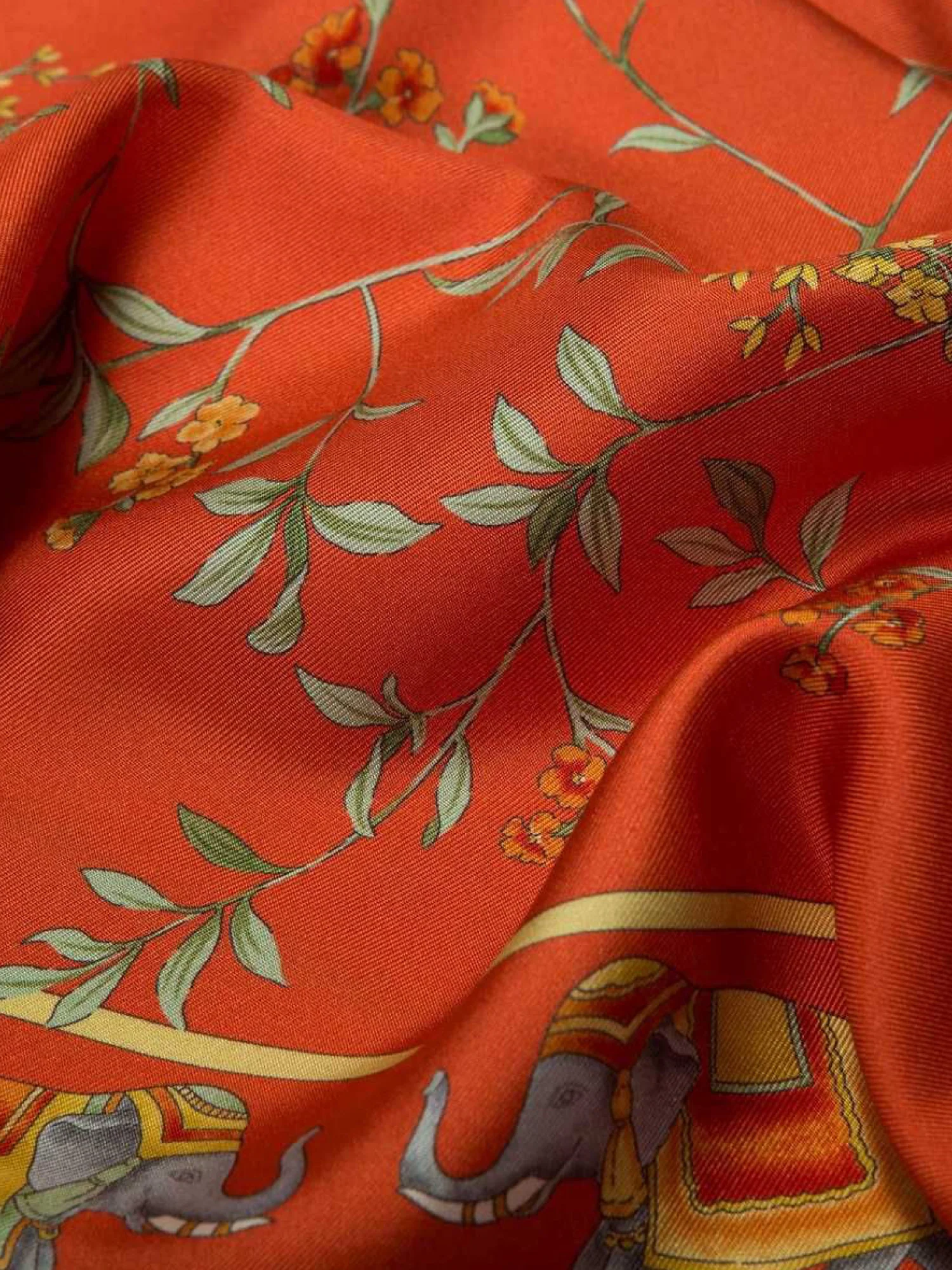 Floral With Elephant Border Silk Twill Printed Scarf - Image 3