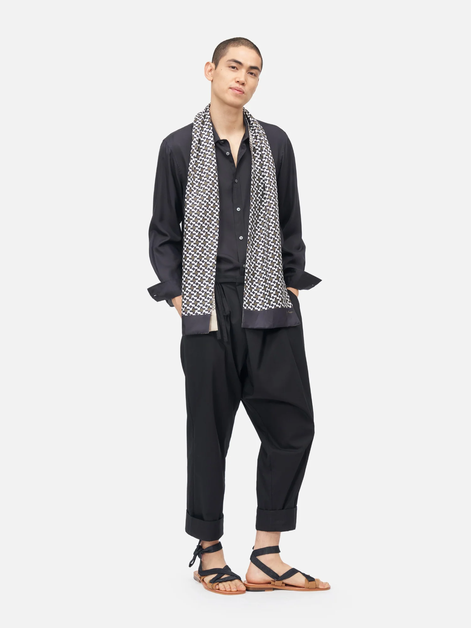Geometric Silk Twill Men’s Scarf - Image 4