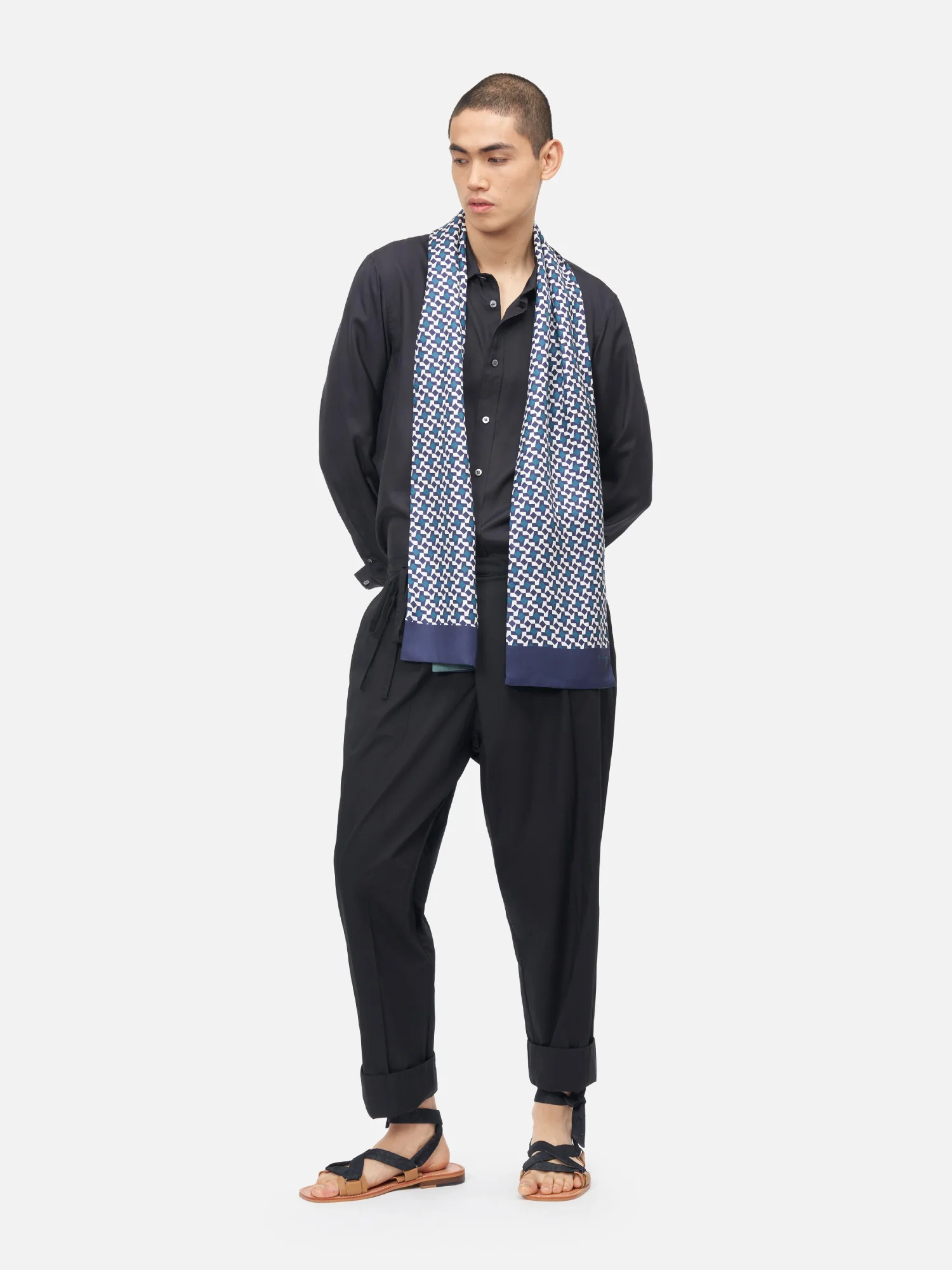 Geometric Silk Twill Men’s Scarf - Image 3