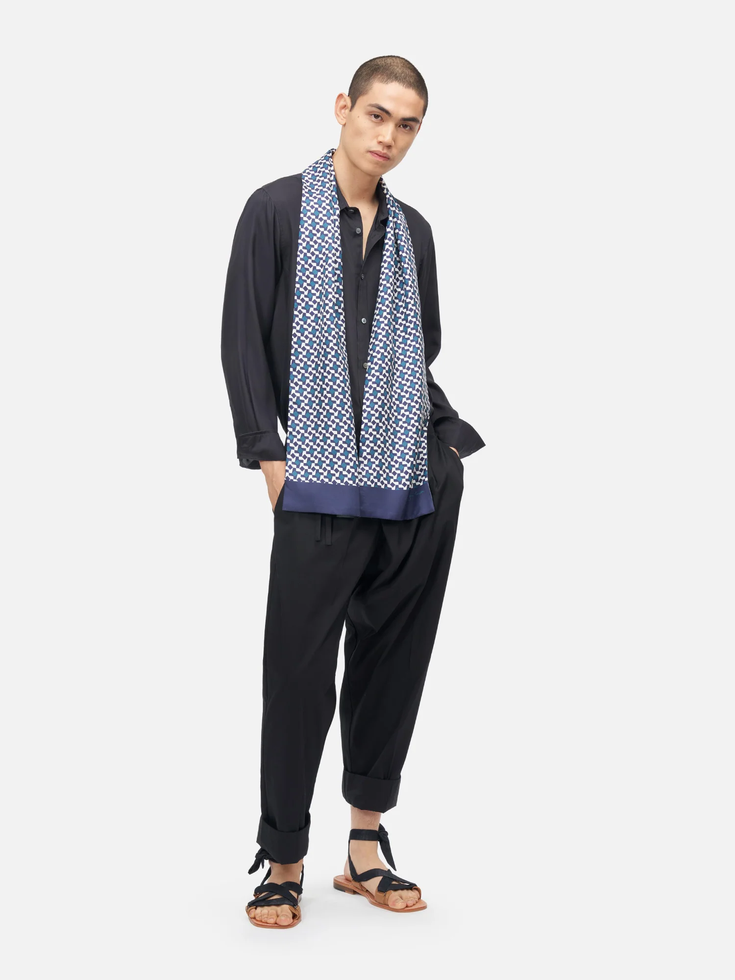 Geometric Silk Twill Men’s Scarf - Image 4