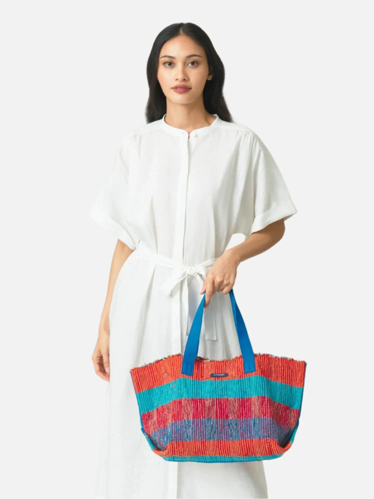 Ikat Stripe Handwoven Capri Beach Bag - Image 4
