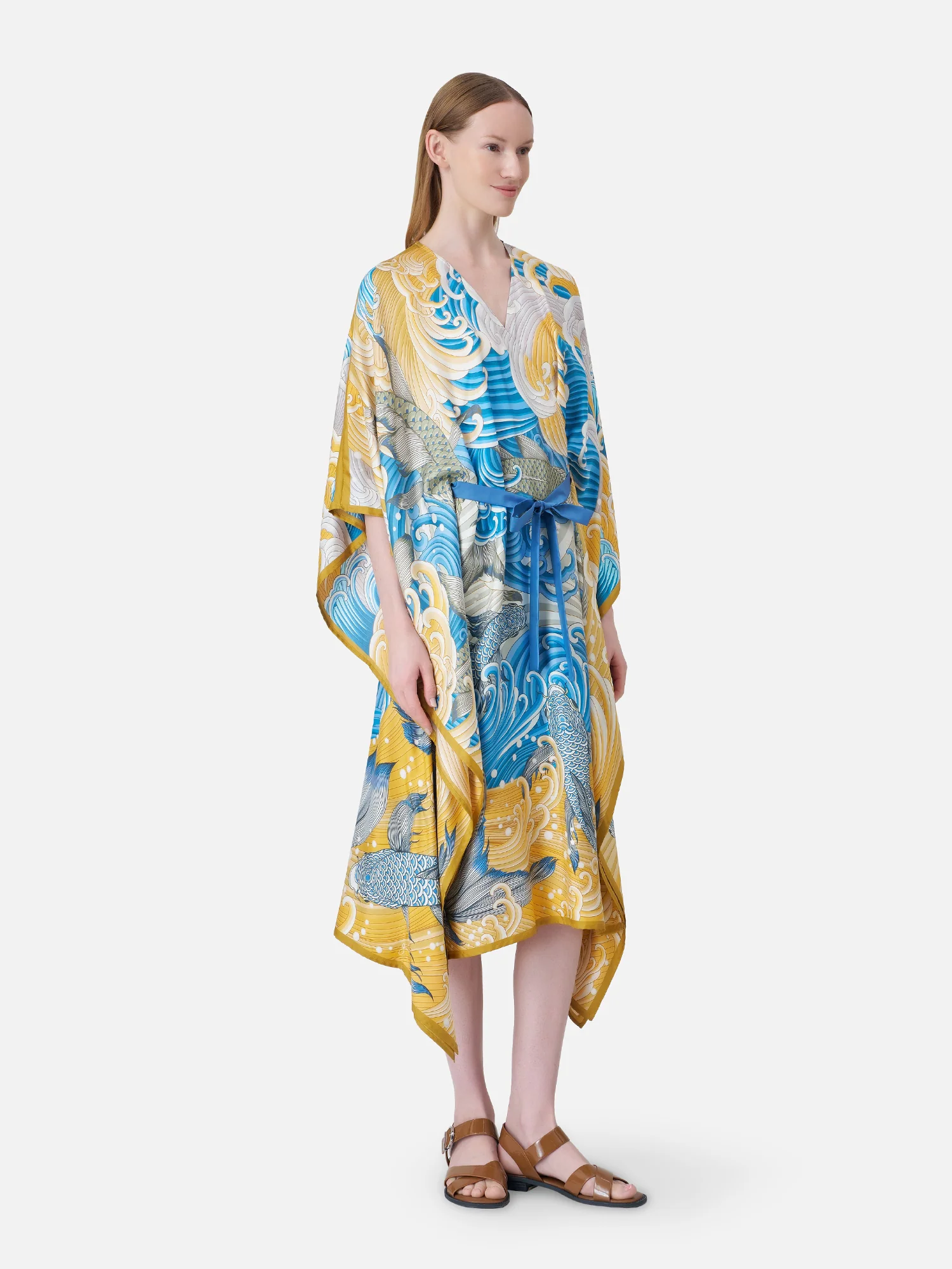 Koi Fish Silk Wrap Kaftan - Image 4