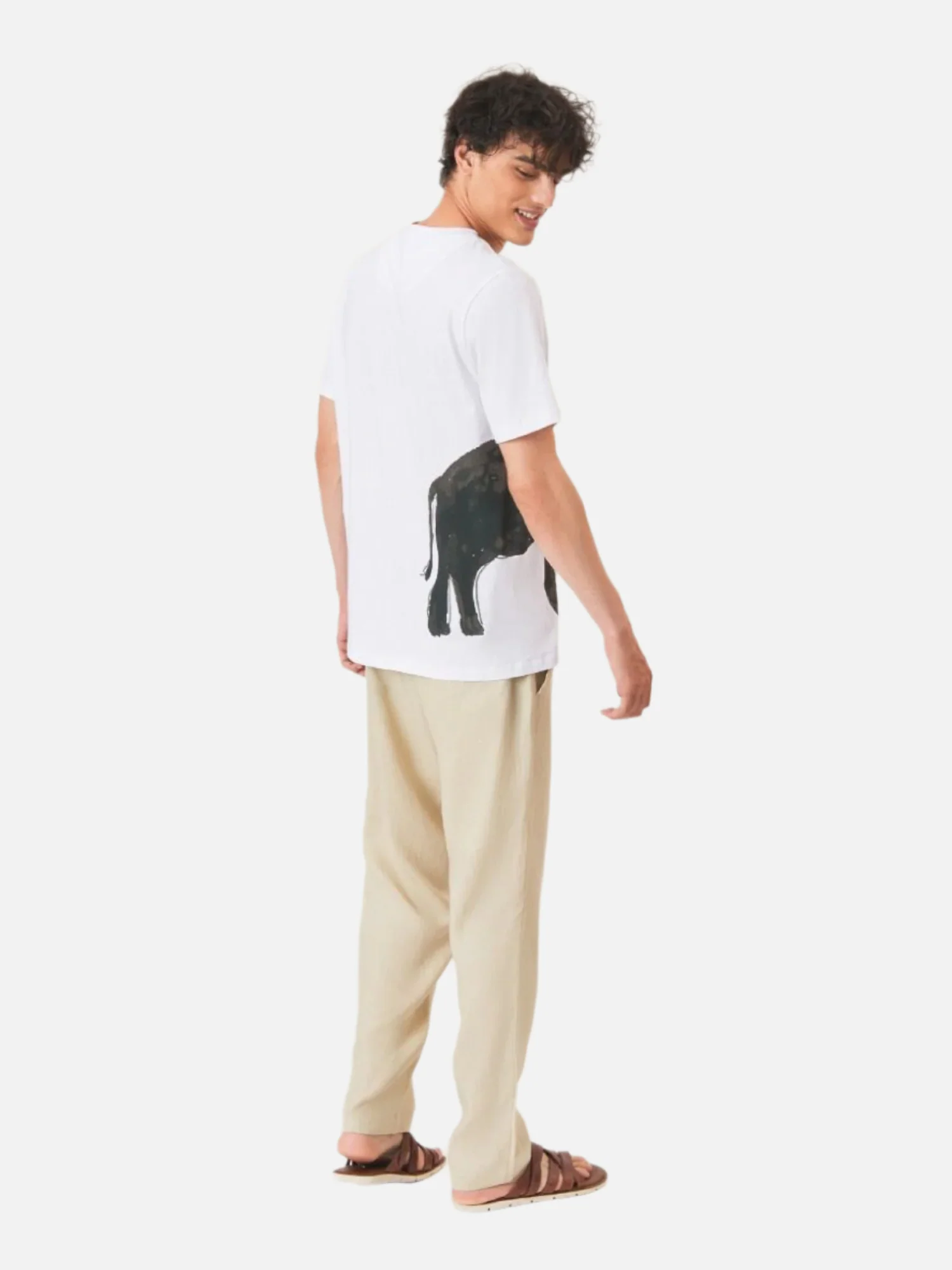 Linen Elastic Waist Trousers - Image 3