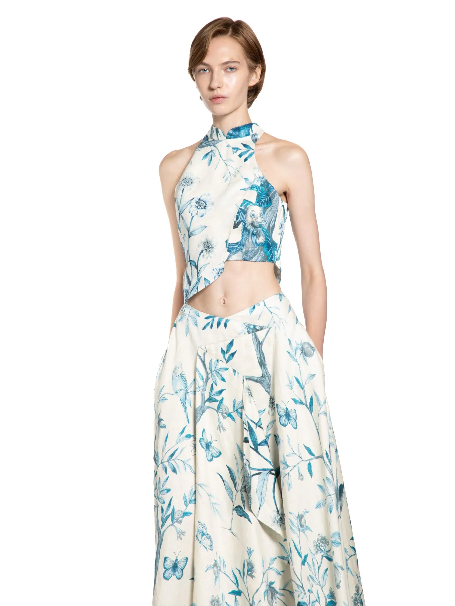 Porcelain Mandarin Collar Sleeveless Top - Image 2