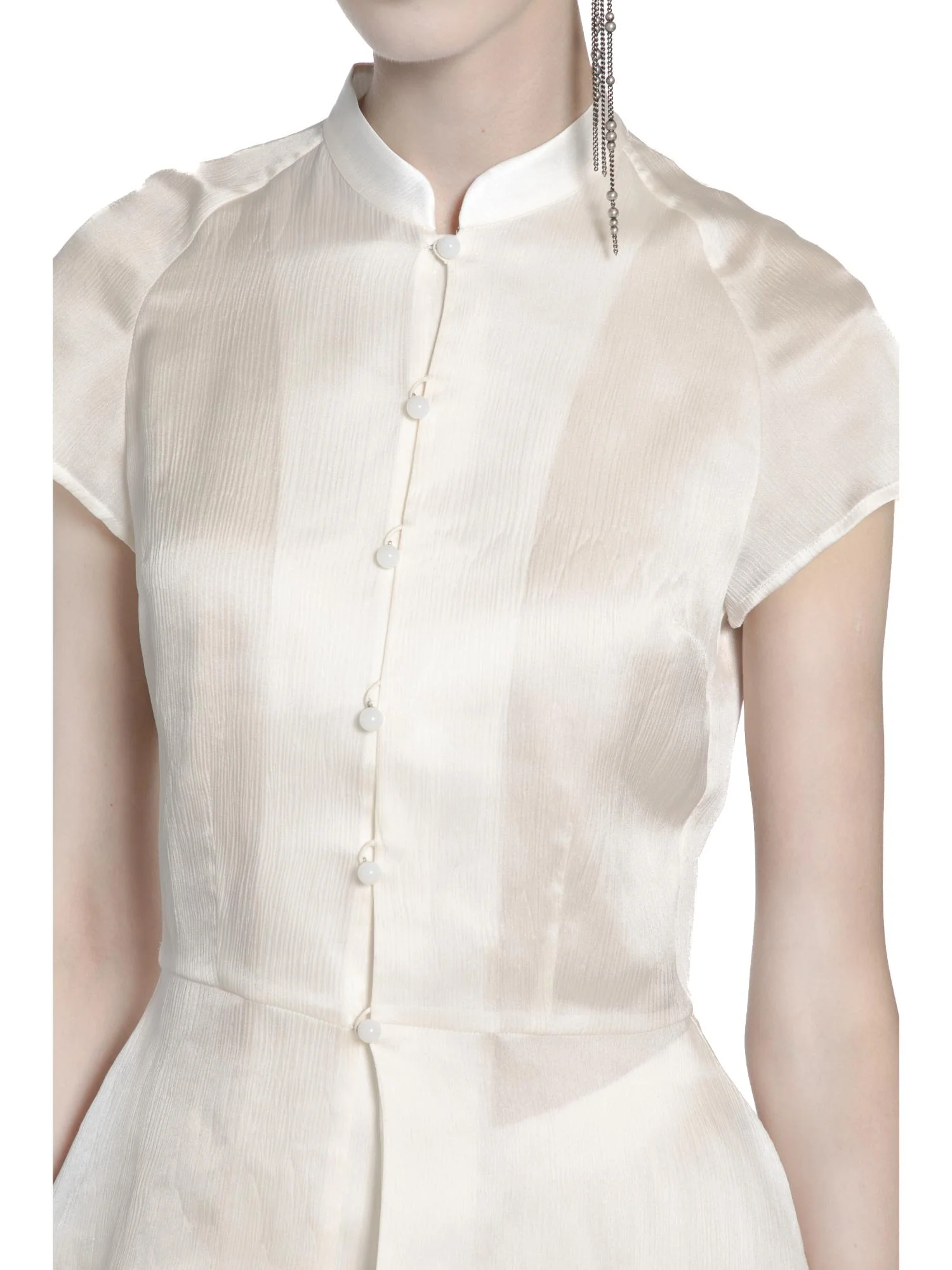 Silk Button Up Peplum Top - Image 2