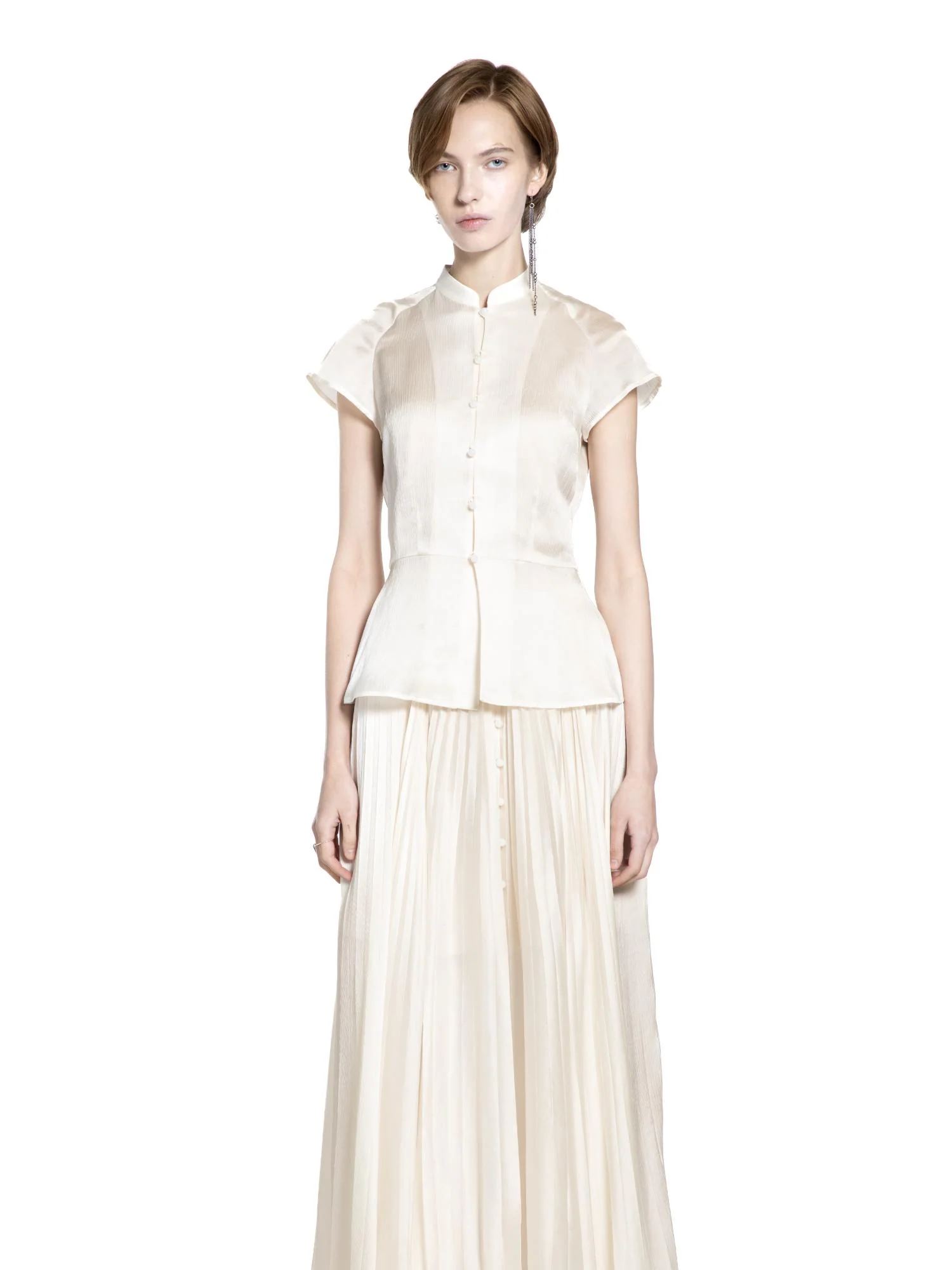 Silk Button Up Peplum Top - Image 3