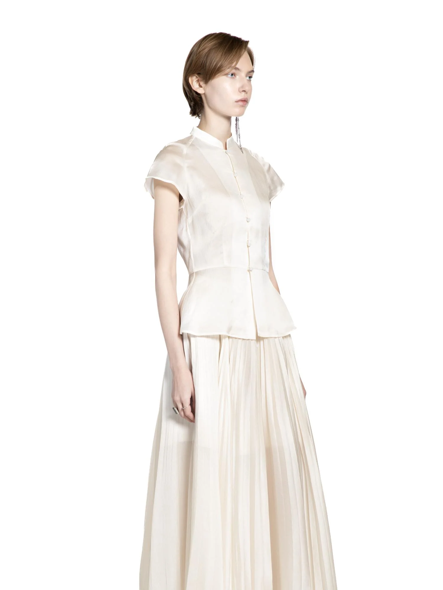 Silk Button Up Peplum Top - Image 4