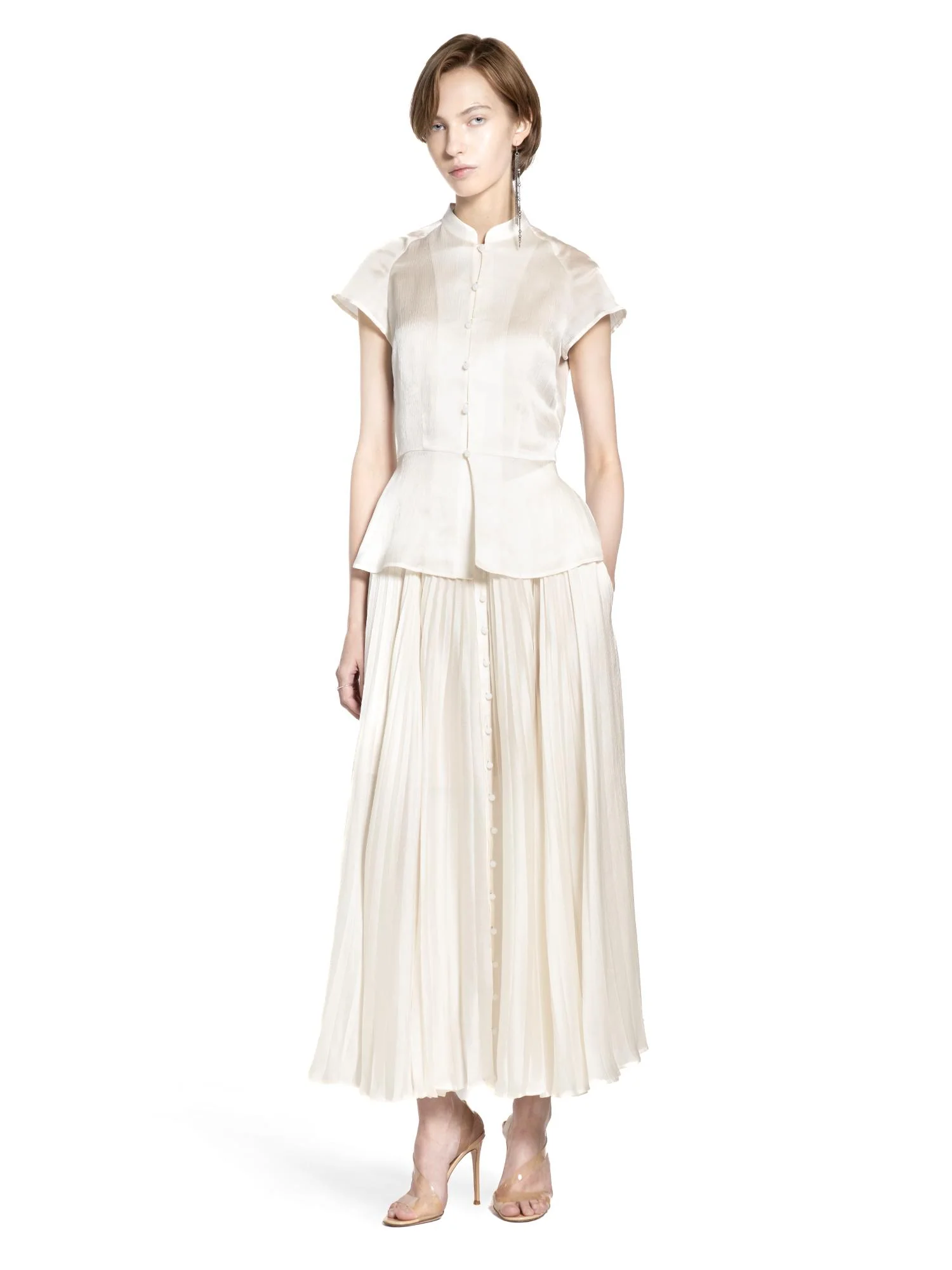 Silk Button Up Peplum Top - Image 6