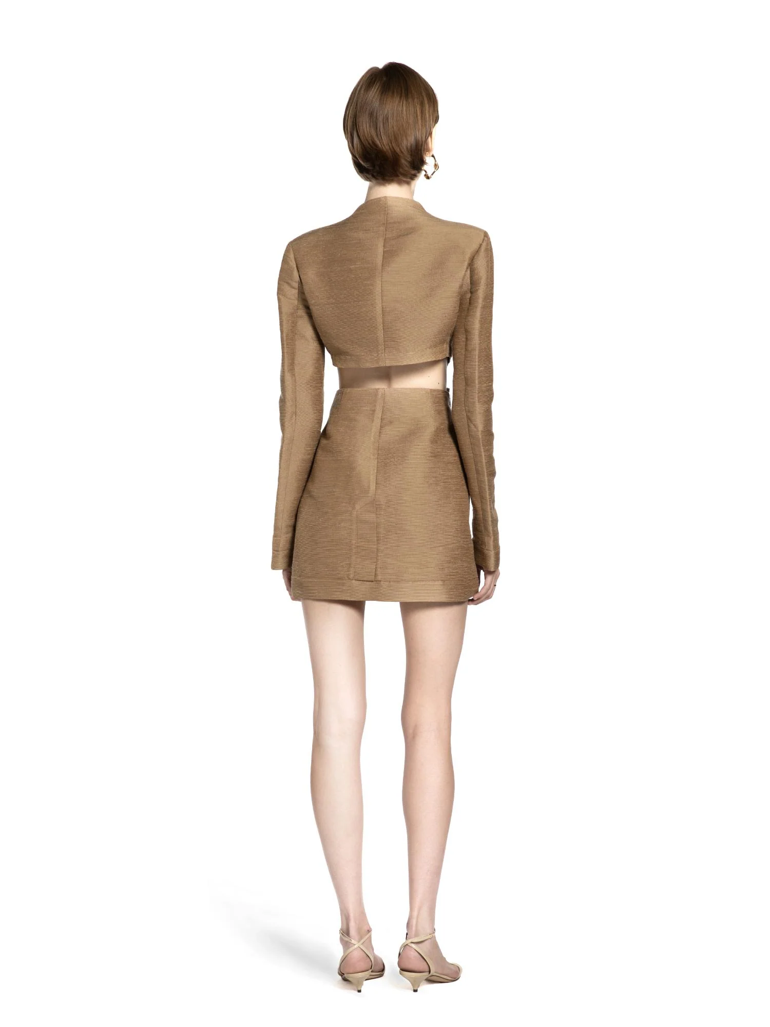 Silk Mandarin-Button Cut-Out Mini Dress - Image 4
