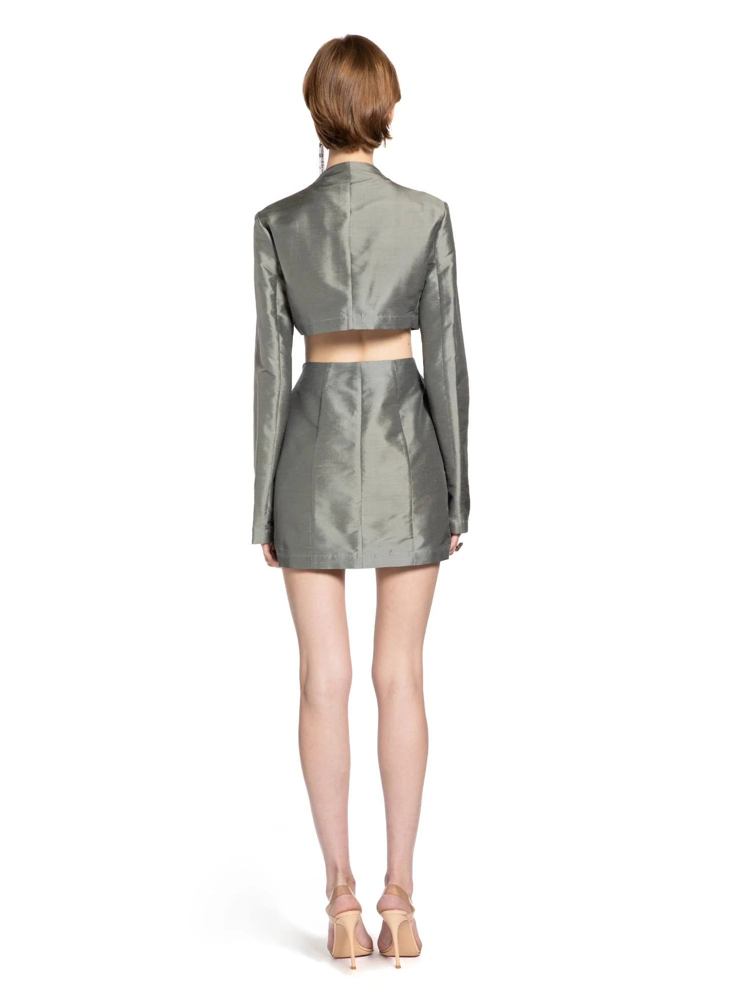 Silk Mandarin-Button Cut-Out Mini Dress - Image 4
