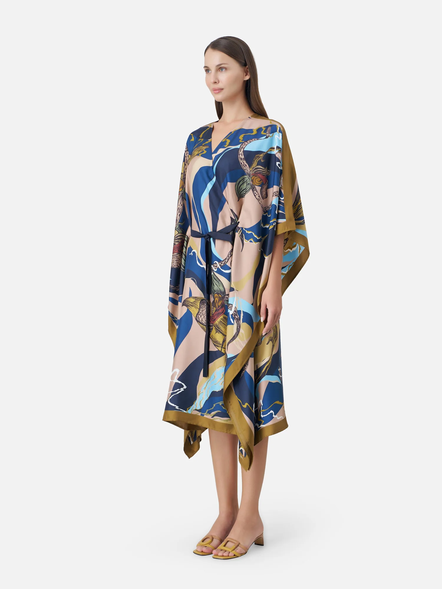 Slipper Orchid Silk Kimono Kaftan Dress - Image 3