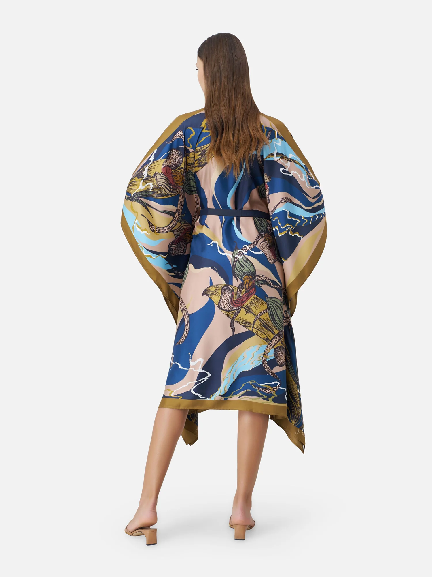 Slipper Orchid Silk Kimono Kaftan Dress - Image 4