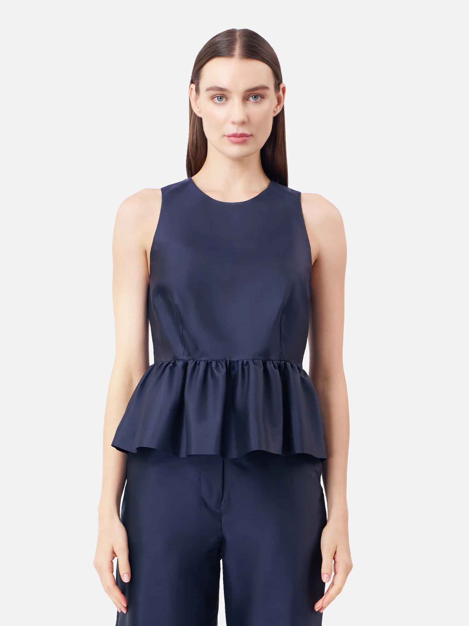 Solid Silk Sleeveless Peplum Top - Image 4