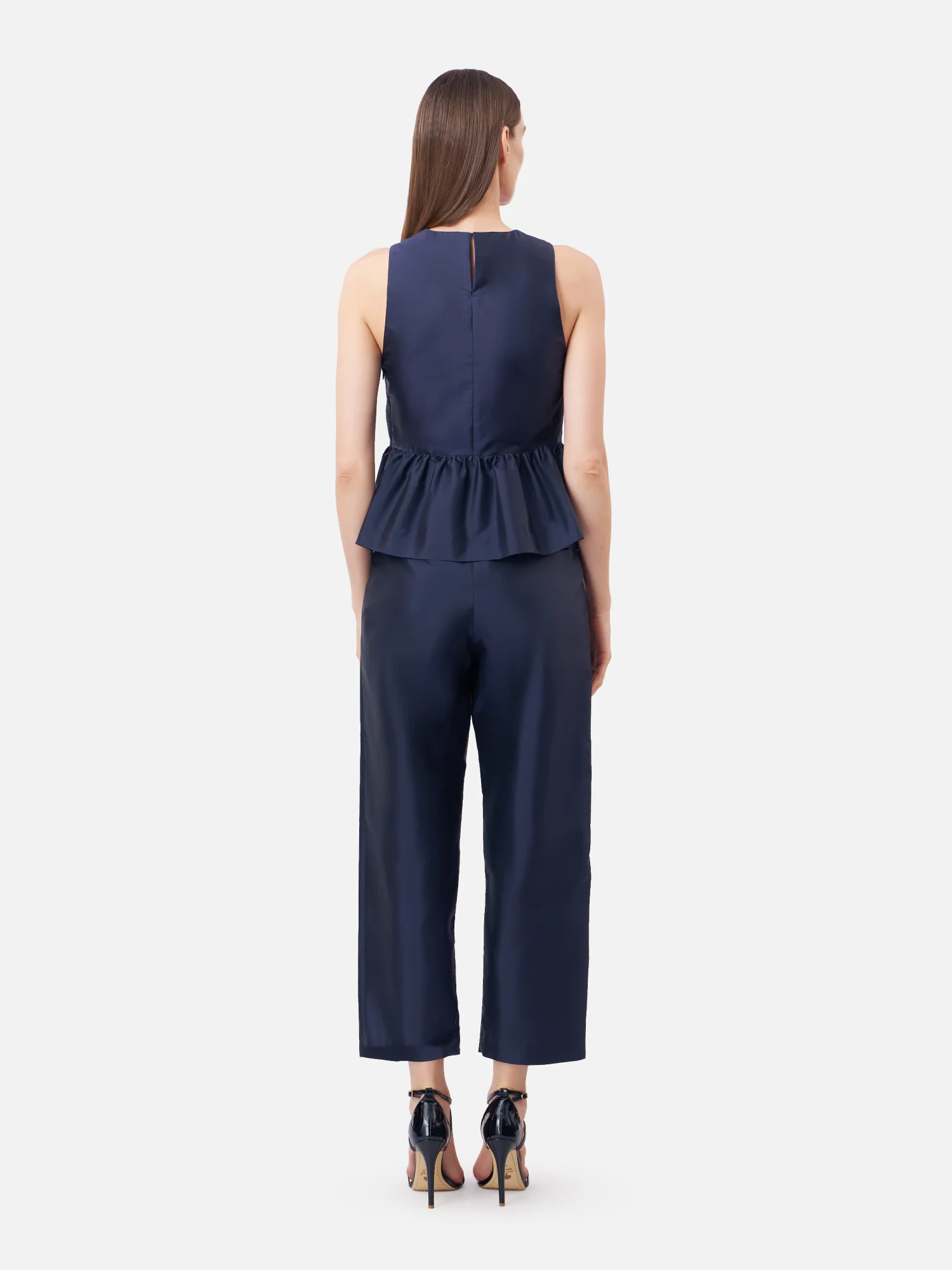 Solid Silk Sleeveless Peplum Top - Image 6