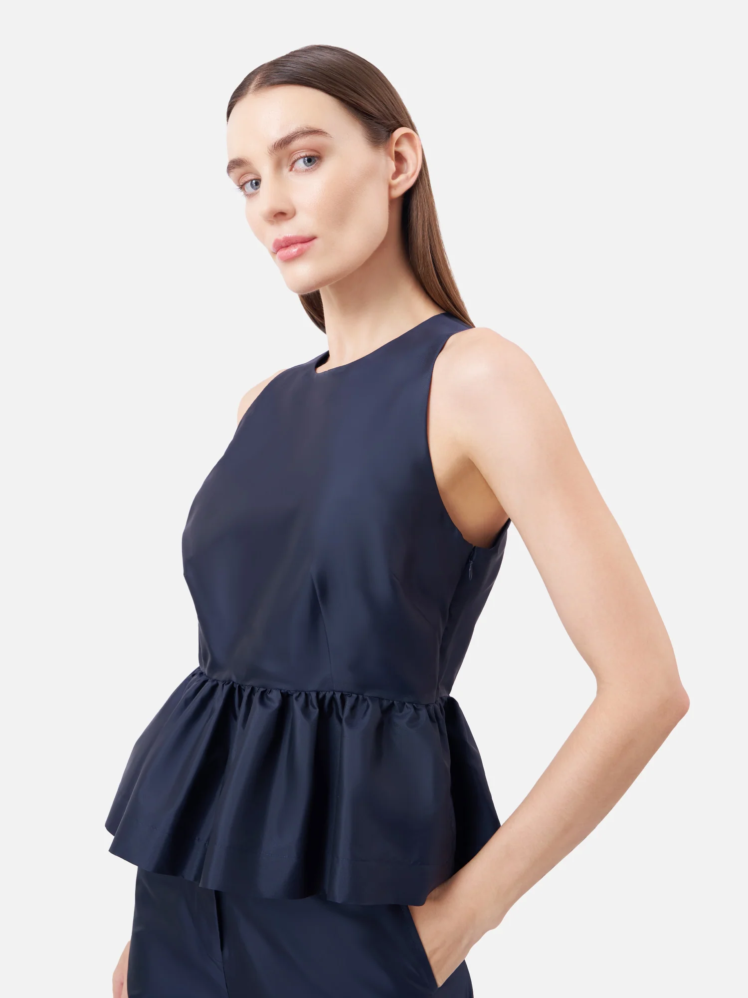 Solid Silk Sleeveless Peplum Top - Image 7
