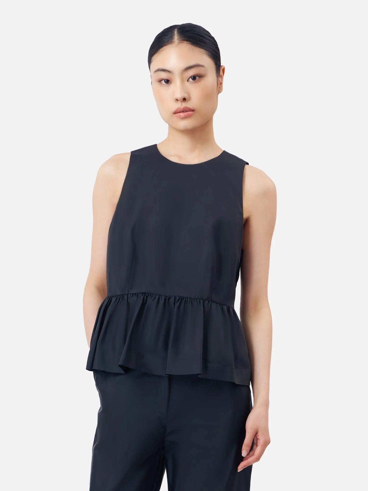 Solid Silk Sleeveless Peplum Top - Image 8