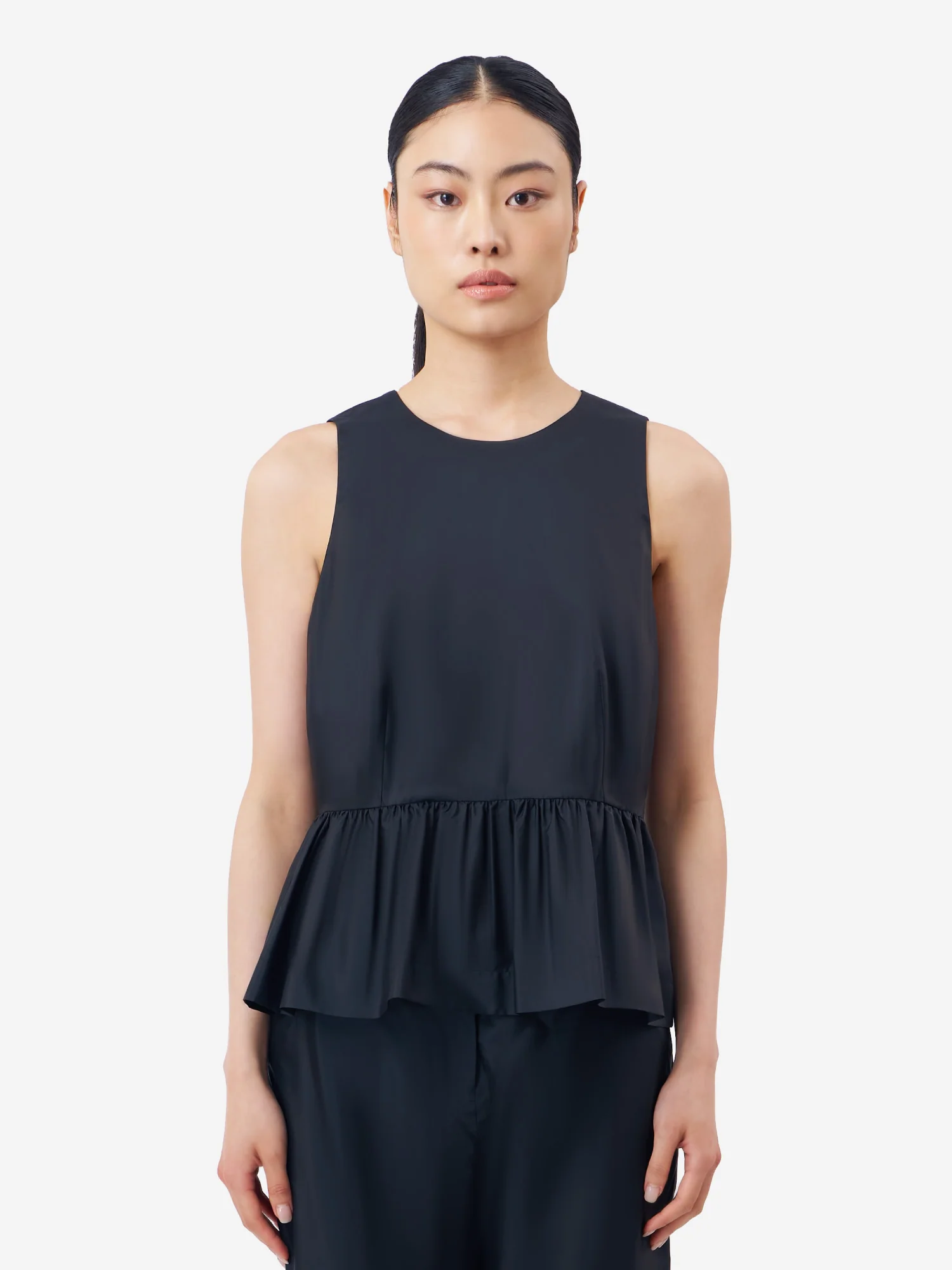 Solid Silk Sleeveless Peplum Top - Image 9