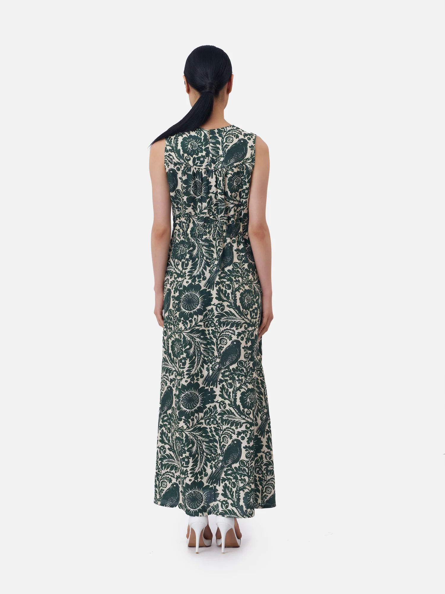 Trogon Birds Linen Sleeveless Maxi Dress - Image 4