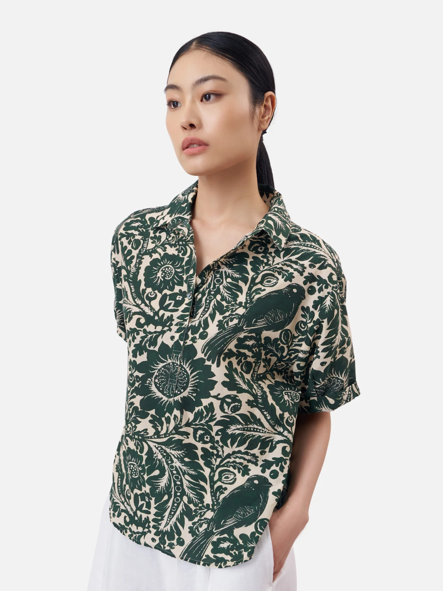 Trogon Birds Roll Up Sleeve Blouse - Image 4