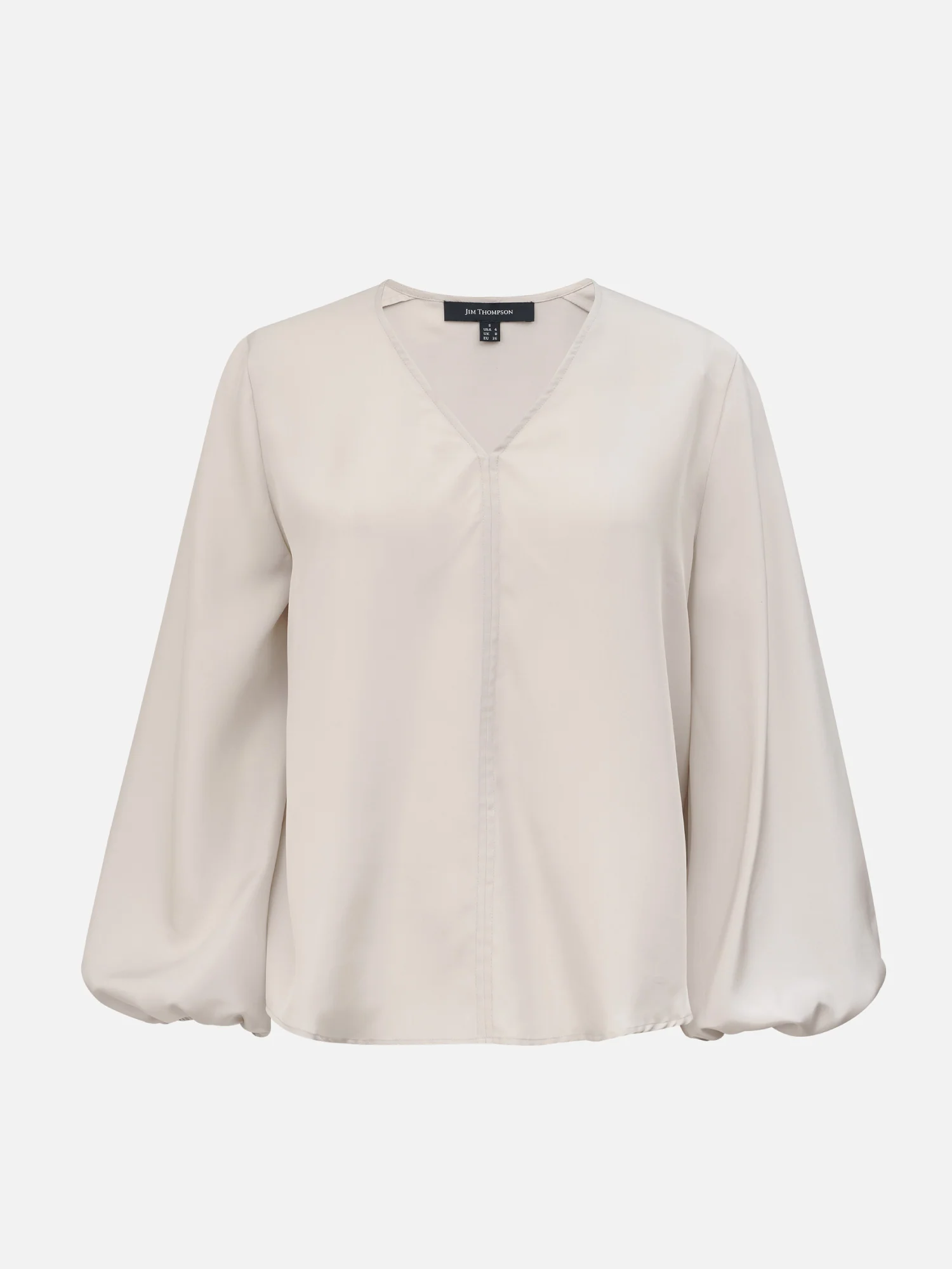 V-Neck Puff Sleeve Silk Blouse - Image 2