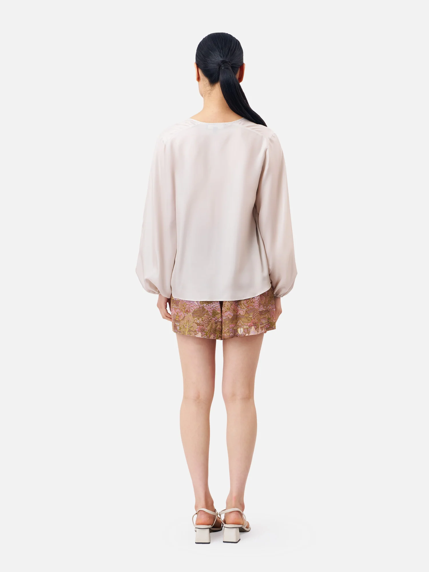 V-Neck Puff Sleeve Silk Blouse - Image 4