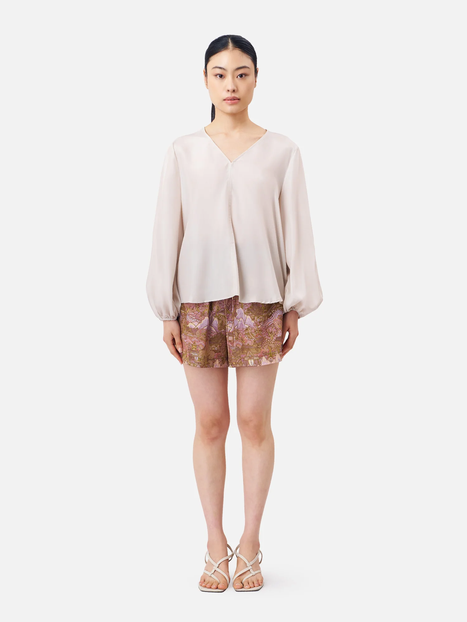 V-Neck Puff Sleeve Silk Blouse - Image 5
