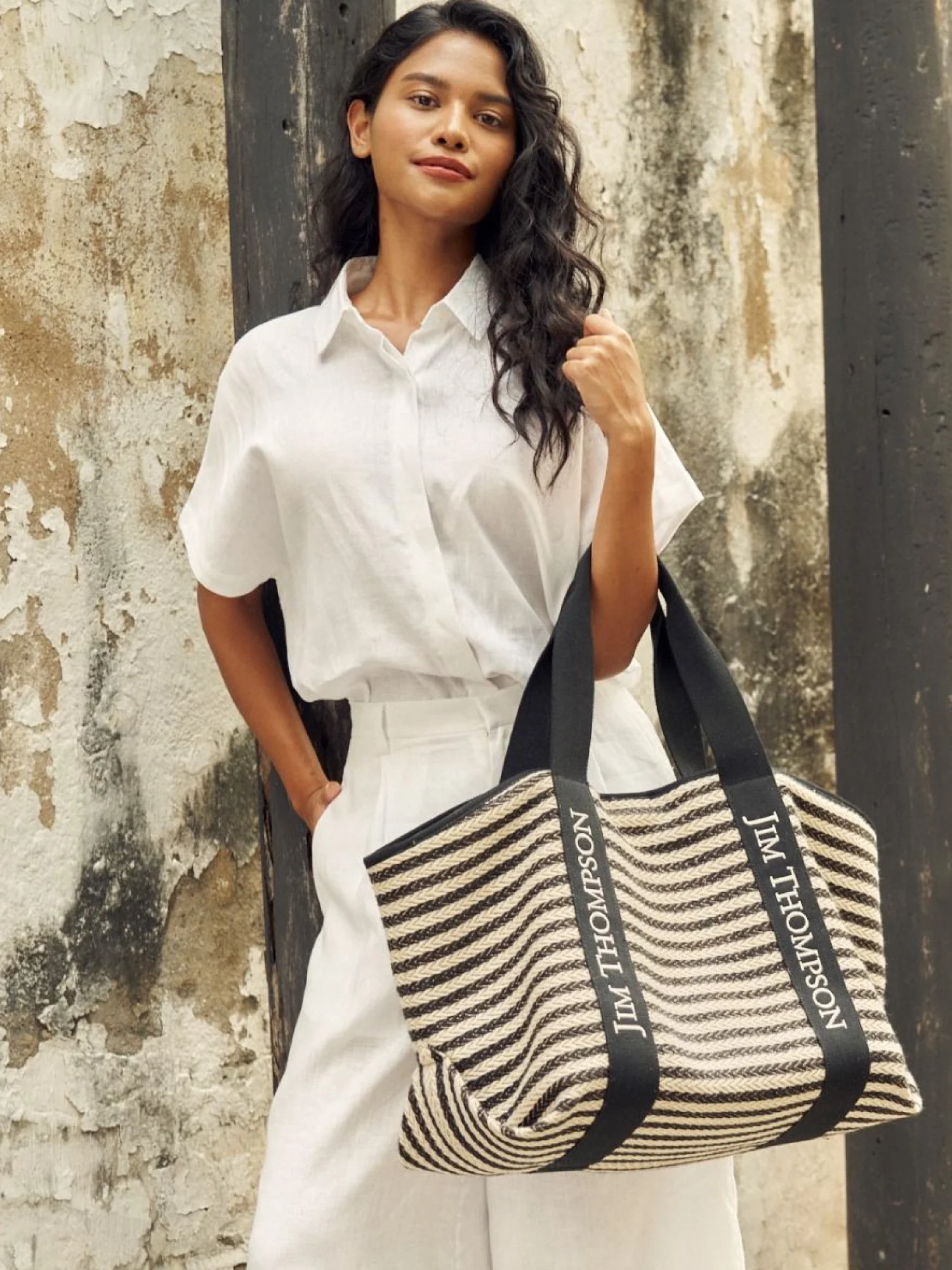 Woven Stripe Capri Large Beach Bag - Image 4