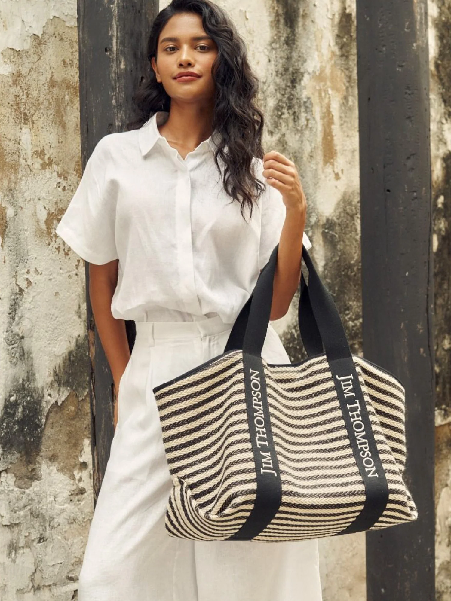 Woven Stripe Capri Large Beach Bag - Image 5